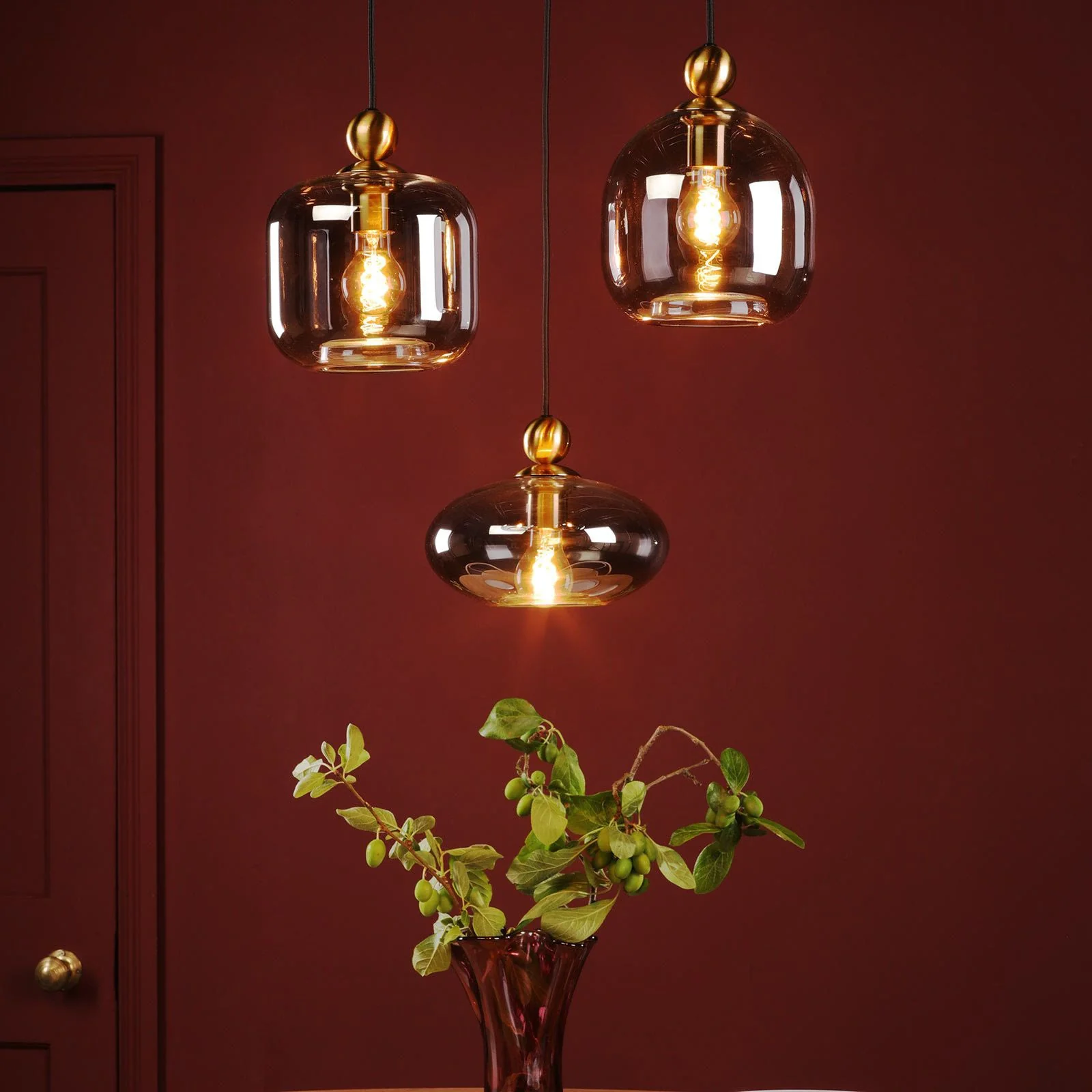 1 Light  E27 Matt Black/ Satin Brass Suspension Kits - Image 8
