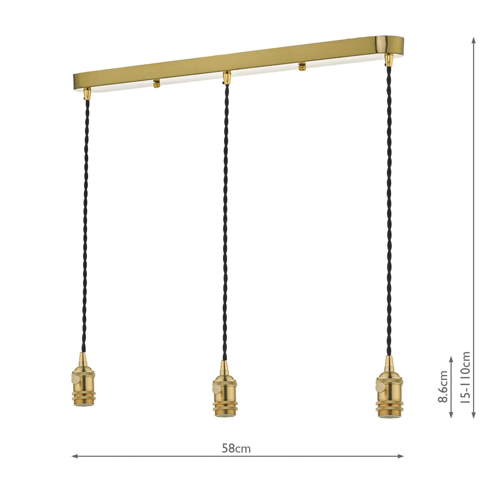 3 Light Bar Suspension Brass With Black Cable - Image 2