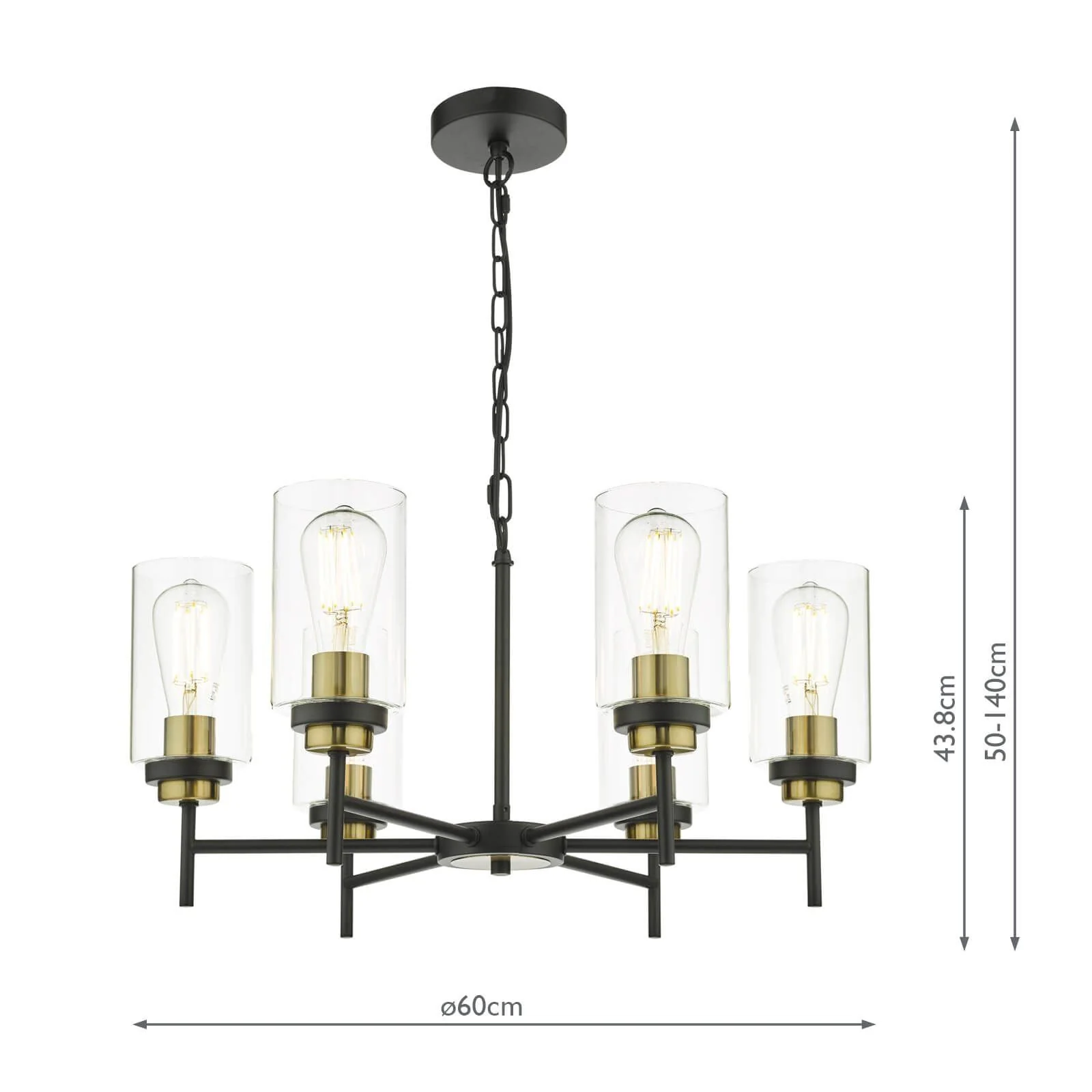 Abel 6Lt Centre Ceiling Light - Satin Black Finish - Image 5
