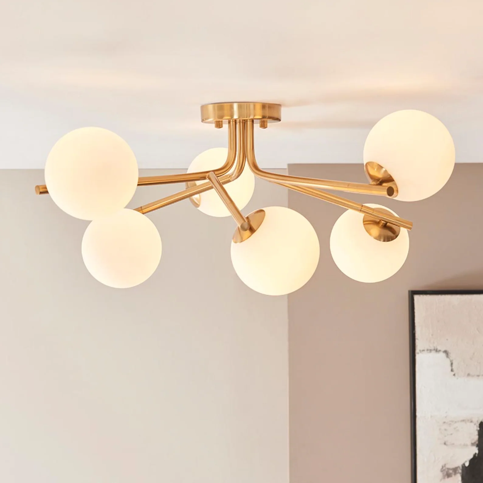 Abern 6/10Lt Semi Flush Light - Brushed Brass Finish - Image 4