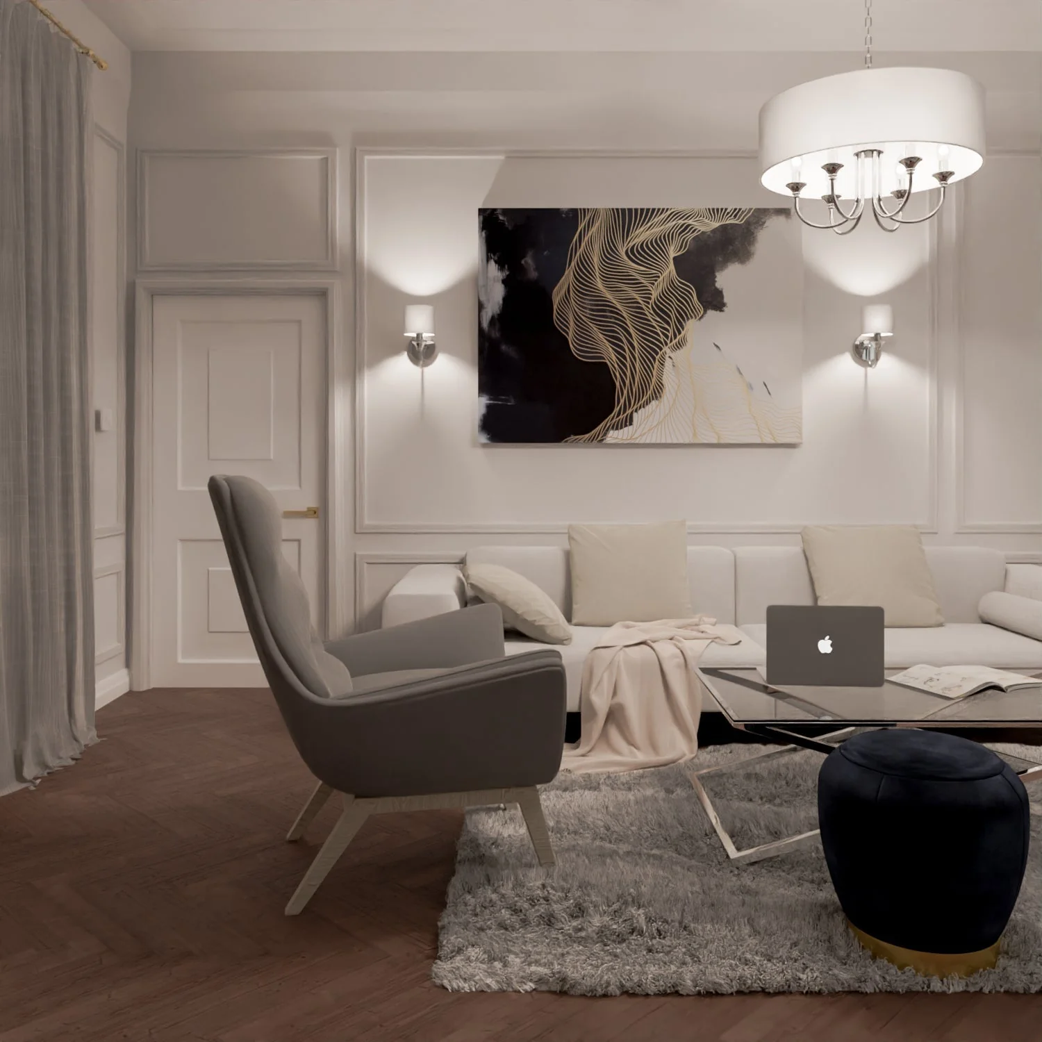Abu Dhabi 5/6Lt Hanging Shade Ceiling Light - Chrome & White/Chrome & Black/Brass & White Finish - Image 10