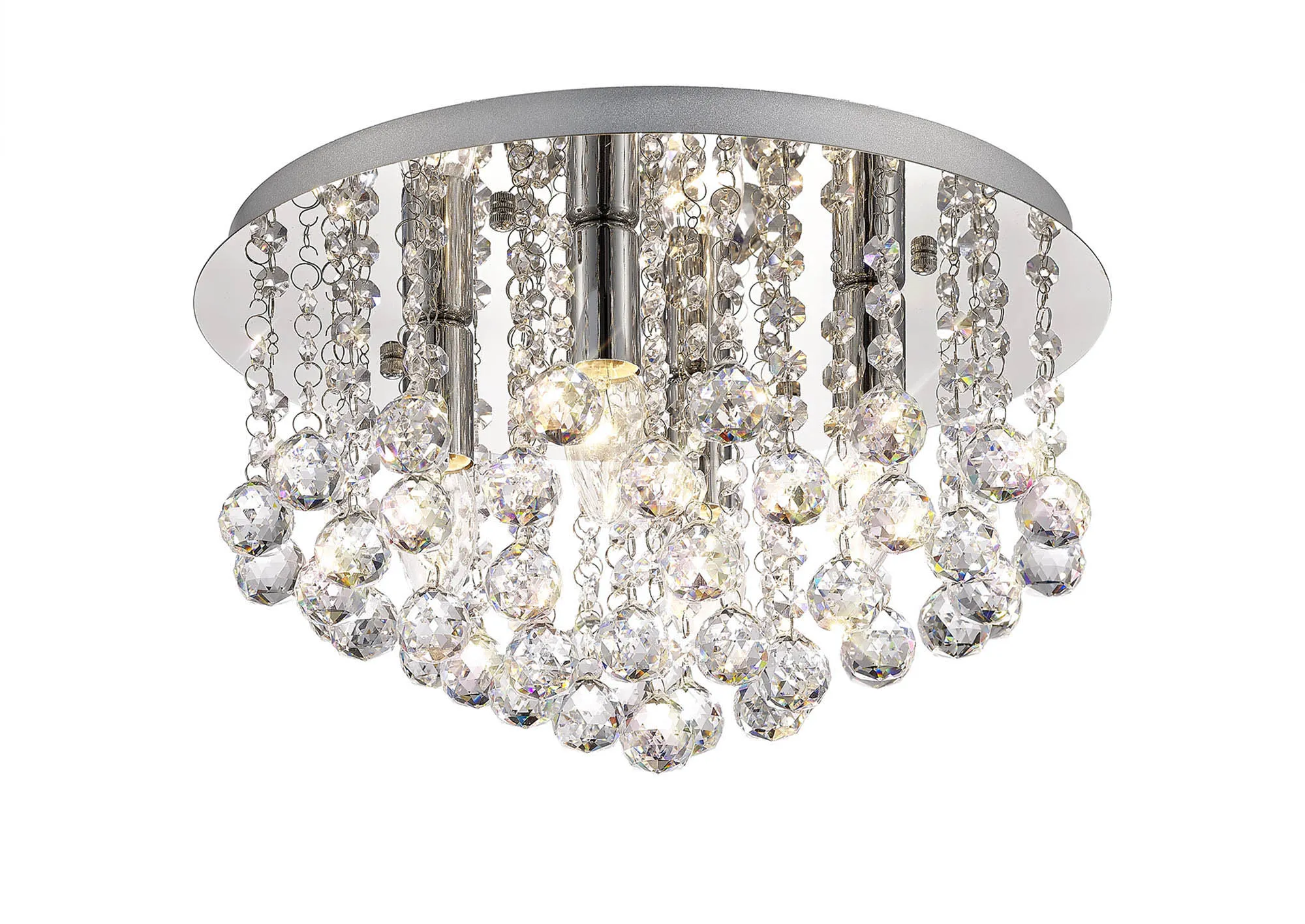 Acton Flush Ceiling 4 Light E14, 380mm Round, Polished Chrome, Antique Brass/Sphere Crystal - Image 11