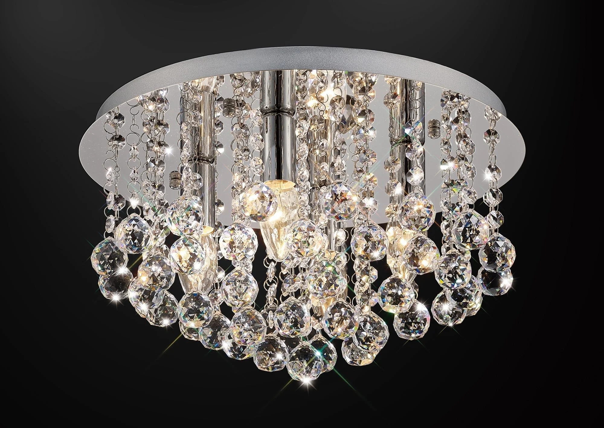 Acton Flush Ceiling 4 Light E14, 380mm Round, Polished Chrome, Antique Brass/Sphere Crystal - Image 2