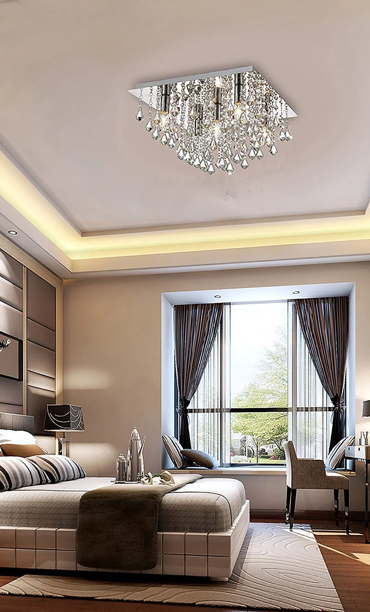 Acton Flush Ceiling 4 Light E14, 380mm Round, Polished Chrome, Antique Brass/Sphere Crystal - Image 3