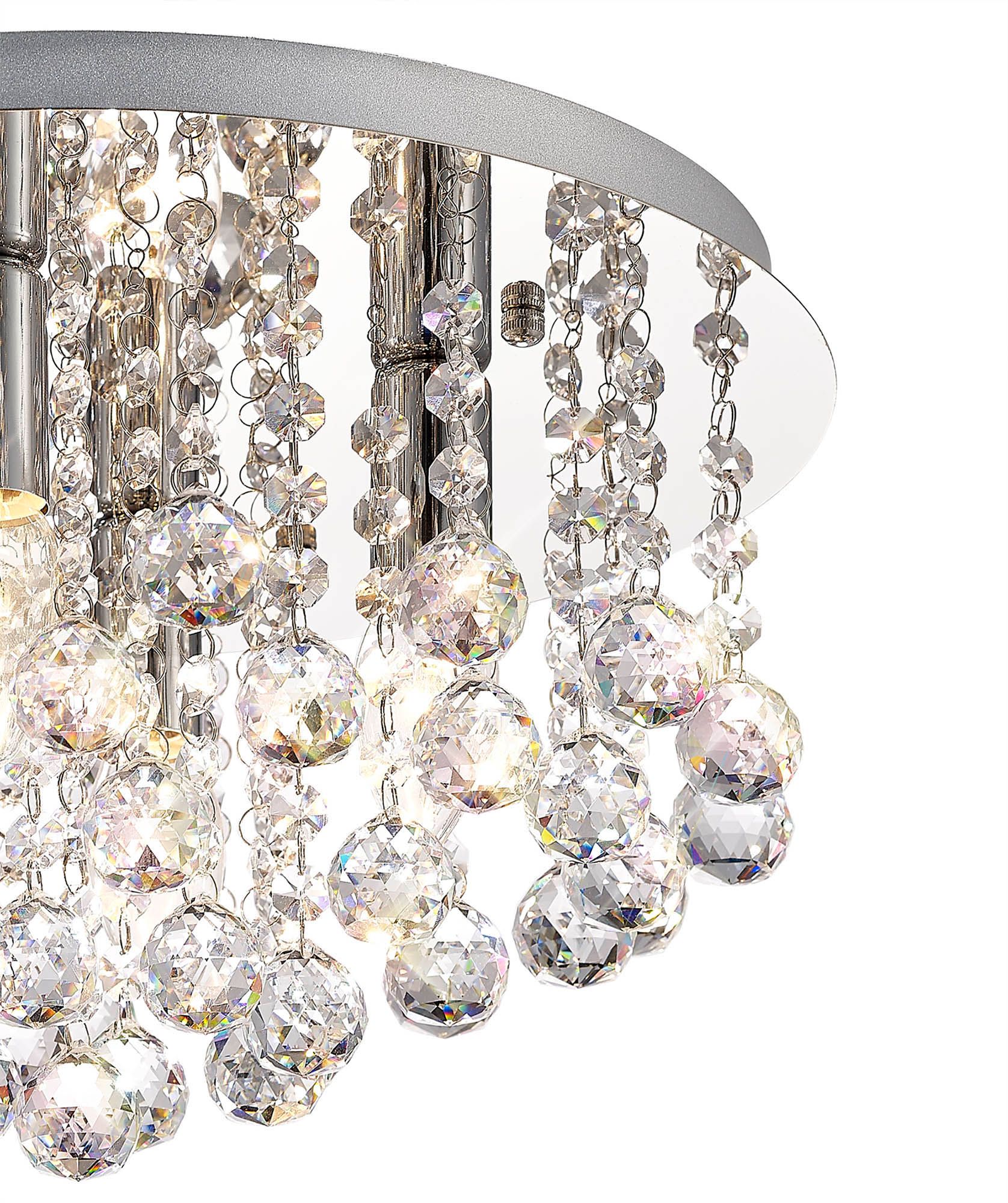 Acton Flush Ceiling 4 Light E14, 380mm Round, Polished Chrome, Antique Brass/Sphere Crystal - Image 5