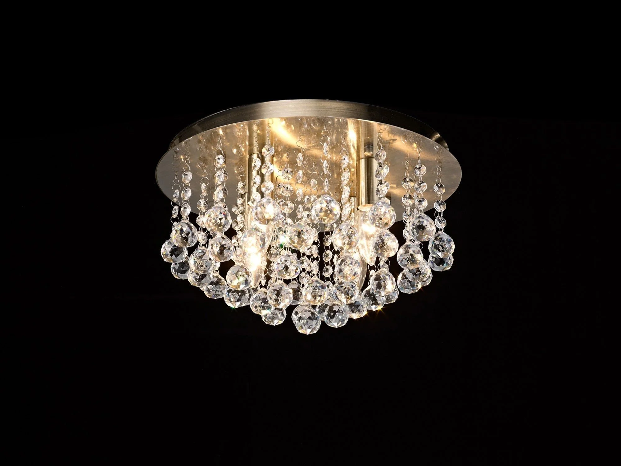 Acton Flush Ceiling 4 Light E14, 380mm Round, Polished Chrome, Antique Brass/Sphere Crystal - Image 6