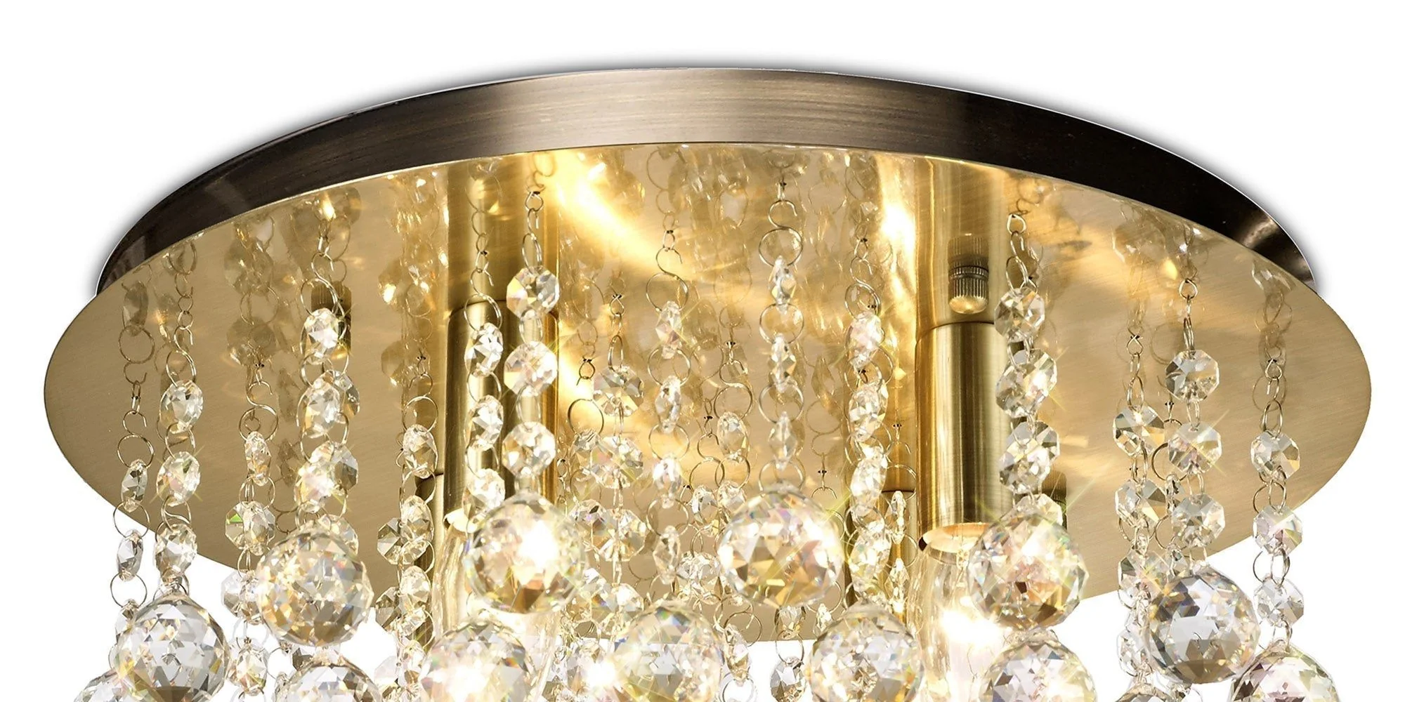 Acton Flush Ceiling 4 Light E14, 380mm Round, Polished Chrome, Antique Brass/Sphere Crystal - Image 8