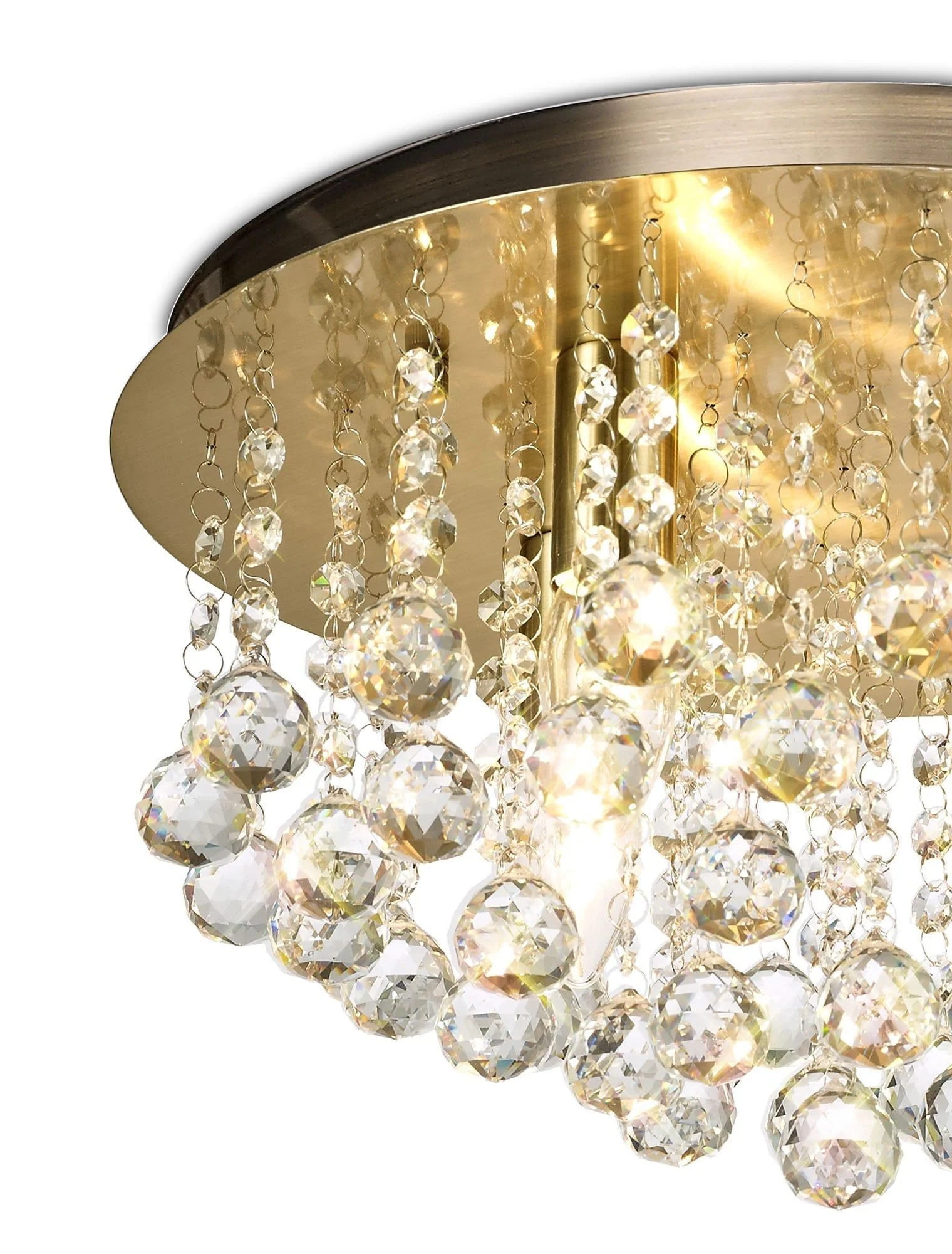 Acton Flush Ceiling 4 Light E14, 380mm Round, Polished Chrome, Antique Brass/Sphere Crystal - Image 9