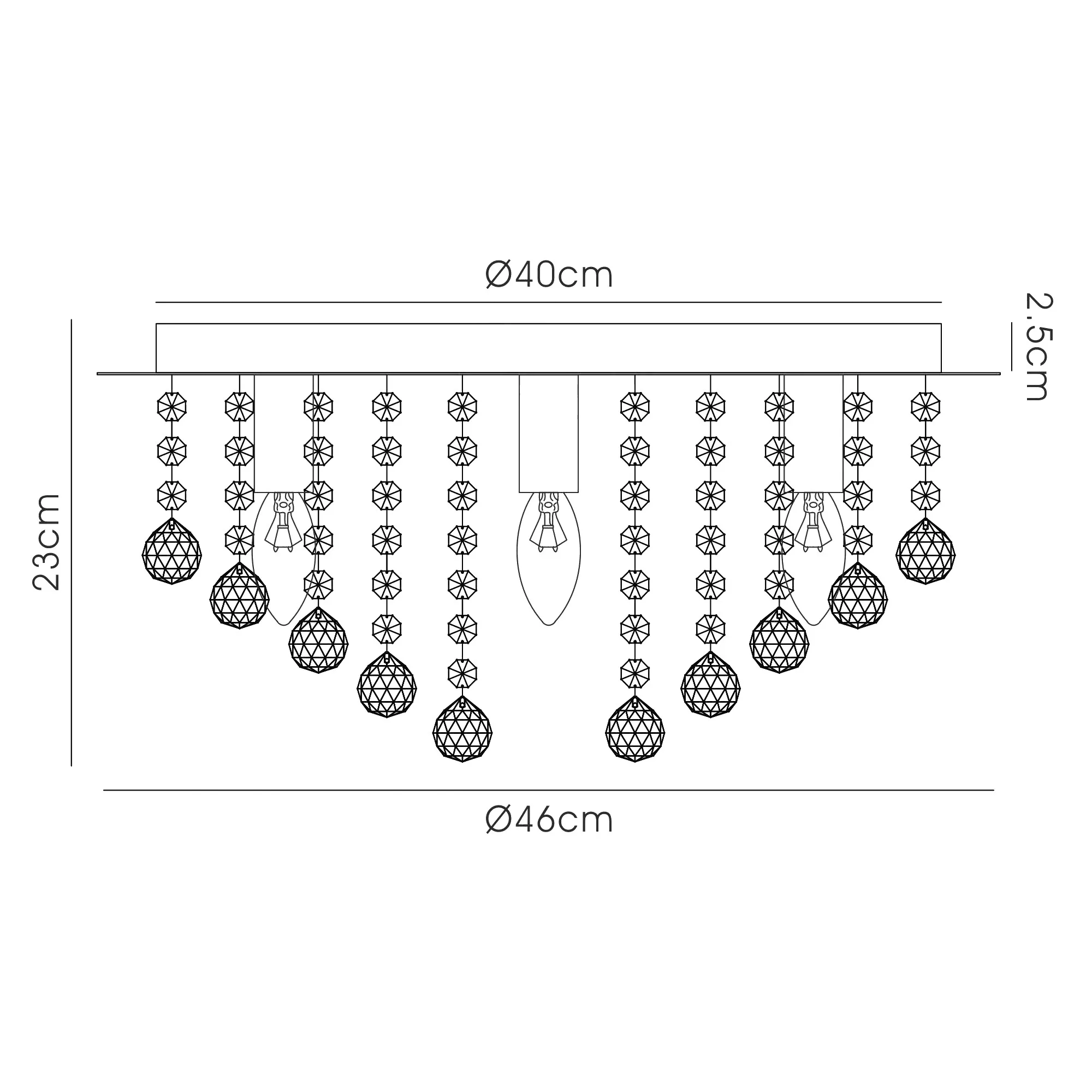 Acton Flush Ceiling 5 Light, 460mm Round, Antique Brass/Sphere Crystal - Image 2