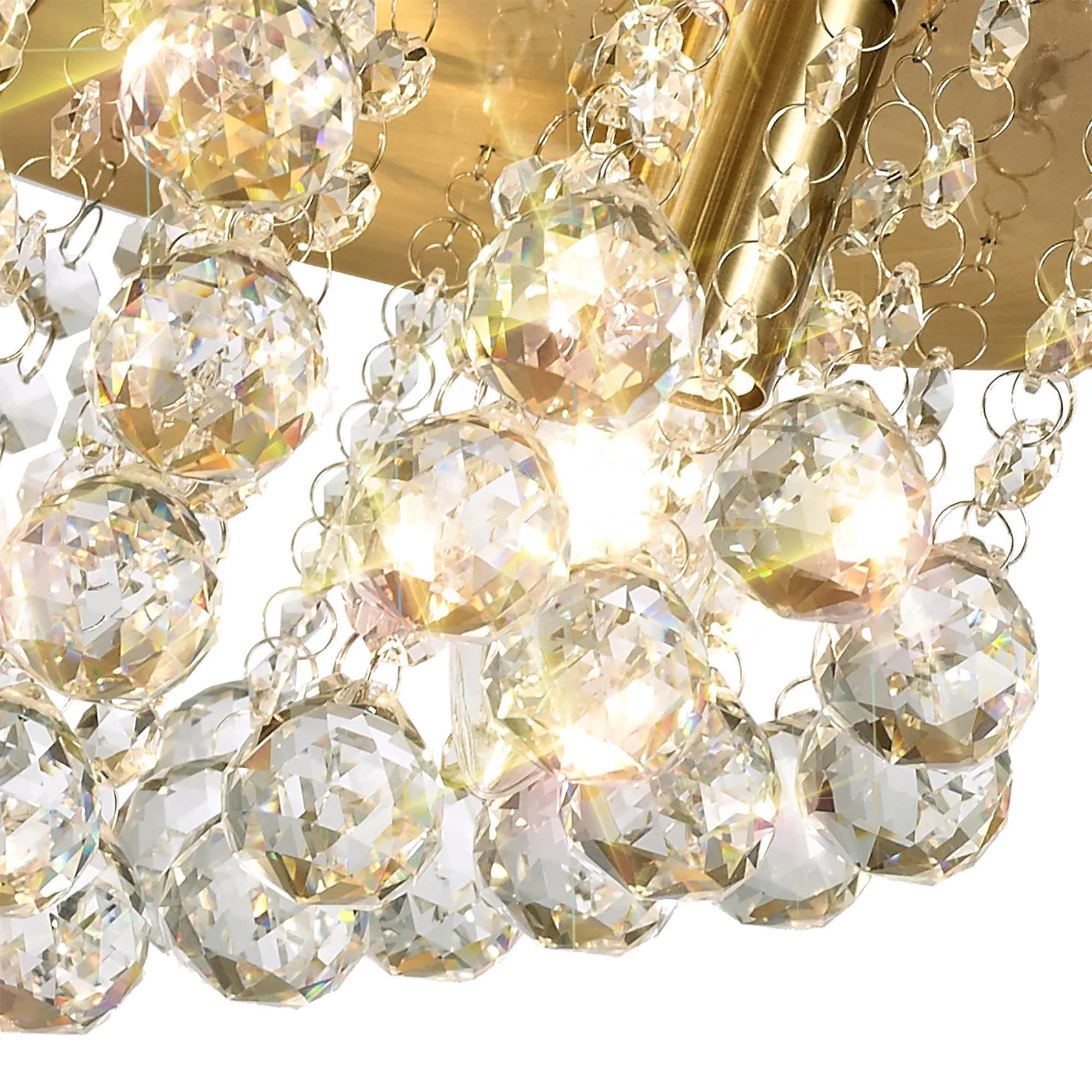Acton Flush Ceiling 5 Light, 460mm Round, Antique Brass/Sphere Crystal - Image 3
