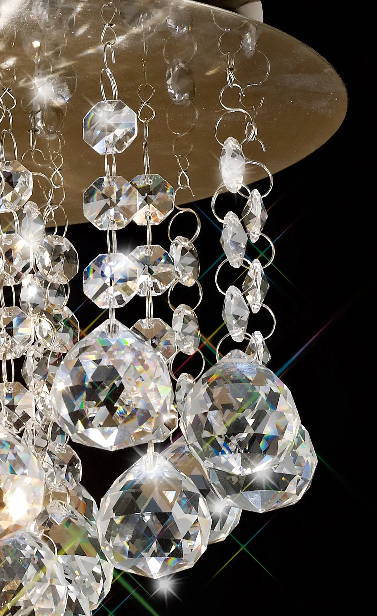 Acton Flush Ceiling 5 Light, 460mm Round, Antique Brass/Sphere Crystal - Image 4