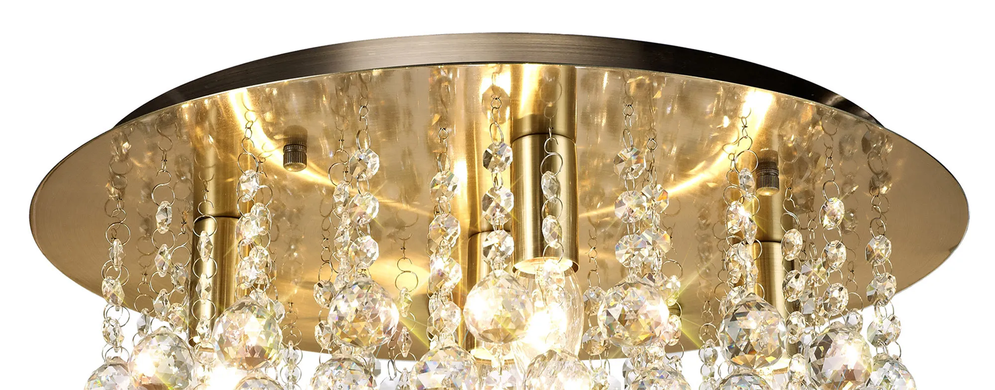 Acton Flush Ceiling 5 Light, 460mm Round, Antique Brass/Sphere Crystal - Image 5