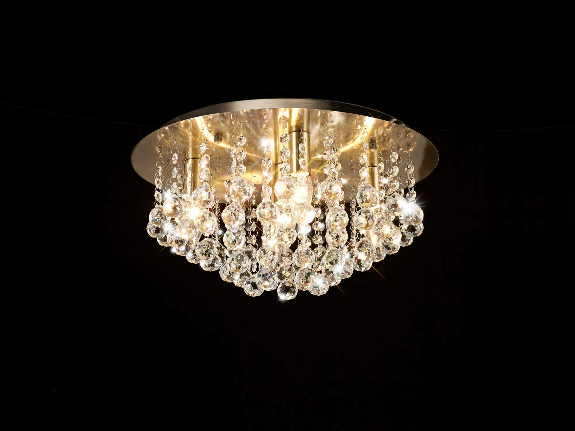Acton Flush Ceiling 5 Light, 460mm Round, Antique Brass/Sphere Crystal - Image 6