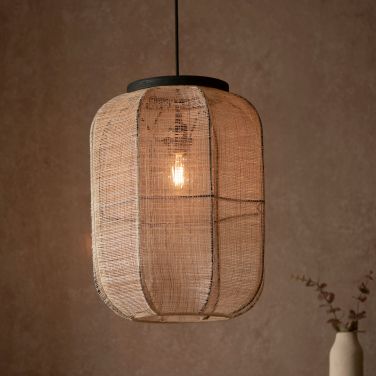 Ada 1Lt Handmade Wood & Linen Pendant - Medium/Large - Image 3