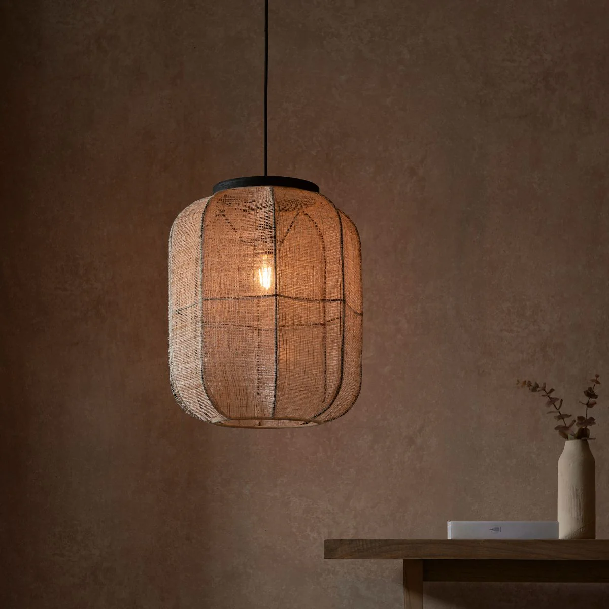 Ada 1Lt Handmade Wood & Linen Pendant - Medium/Large - Image 5