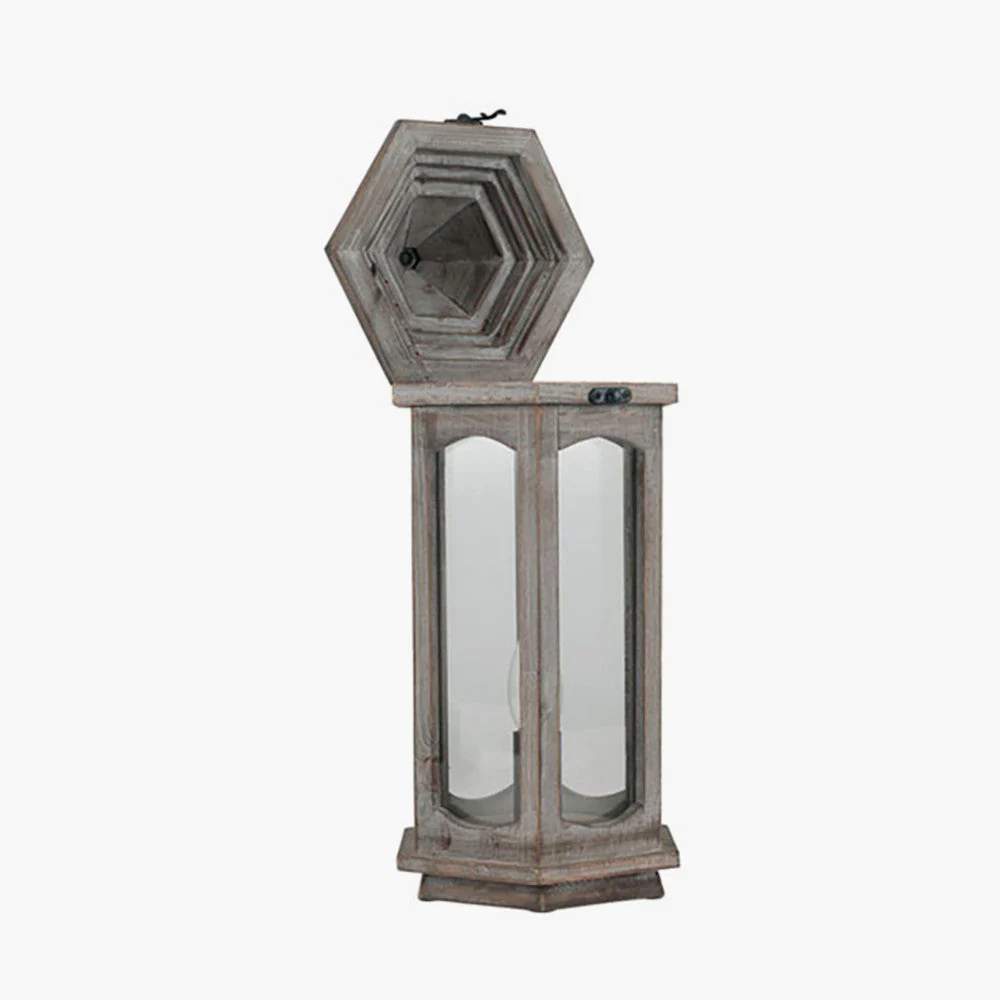Adaline Antique Wood Lantern Table Lamp- Grey / White Wash - Image 10