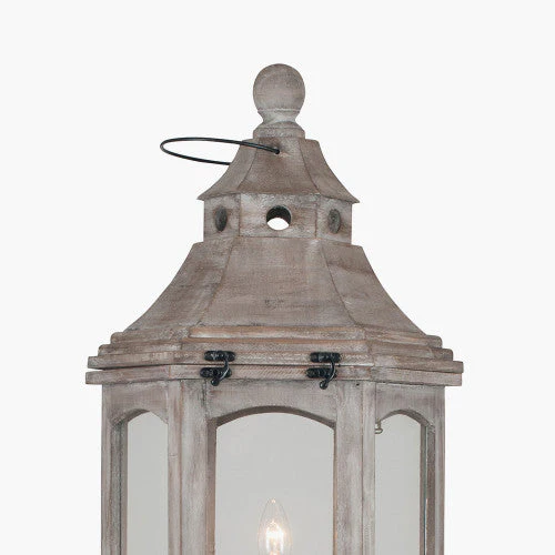 Adaline Antique Wood Lantern Table Lamp- Grey / White Wash - Image 11