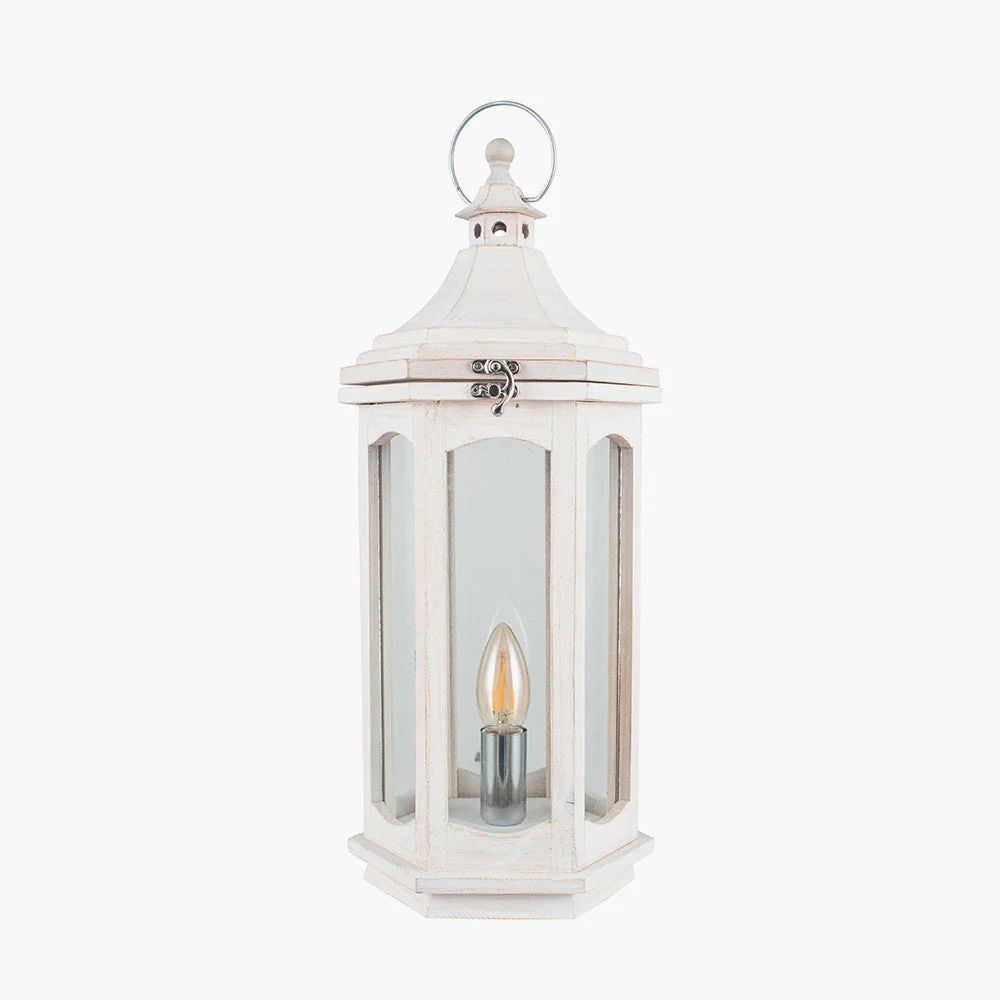 Adaline Antique Wood Lantern Table Lamp- Grey / White Wash - Image 13