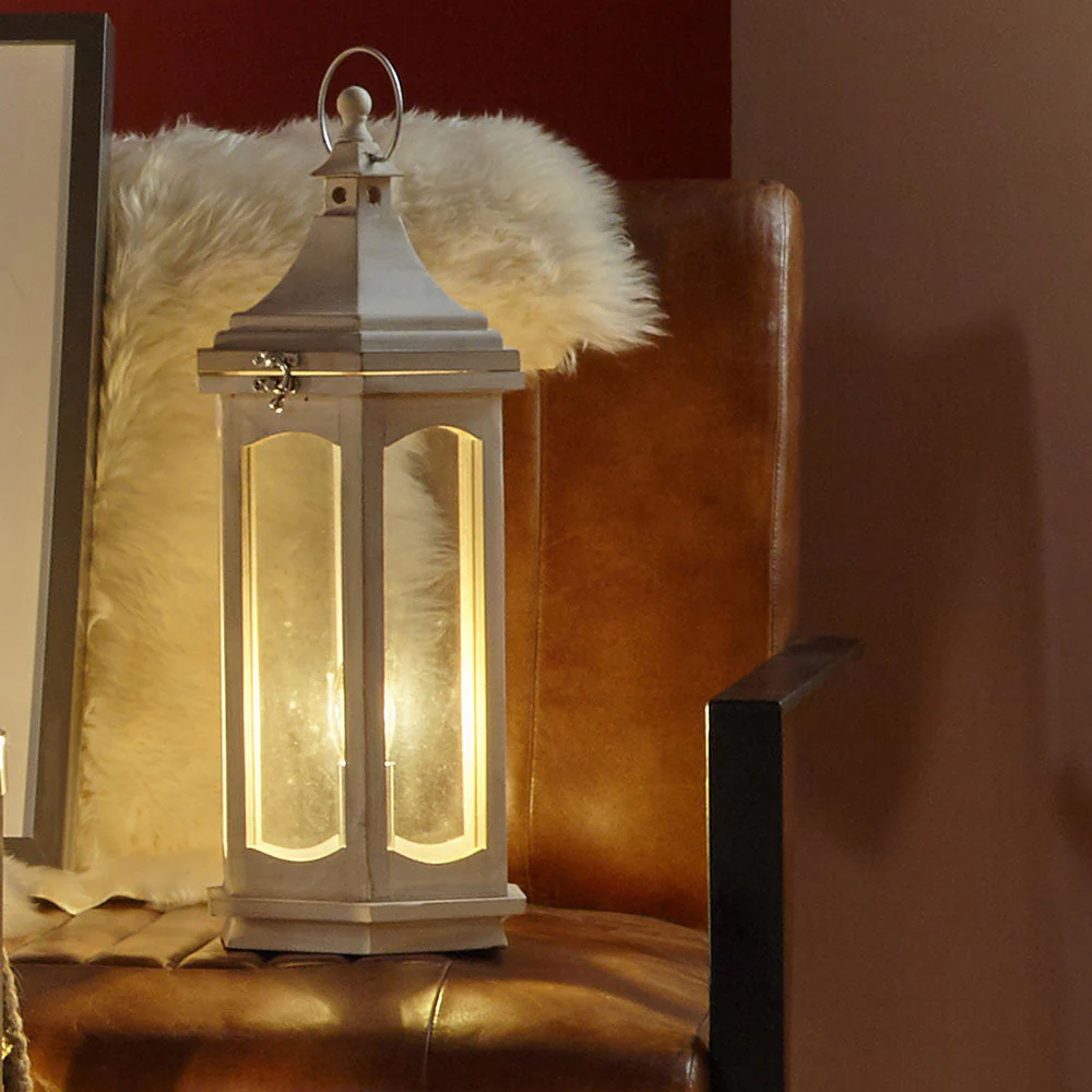 Adaline Antique Wood Lantern Table Lamp- Grey / White Wash - Image 17