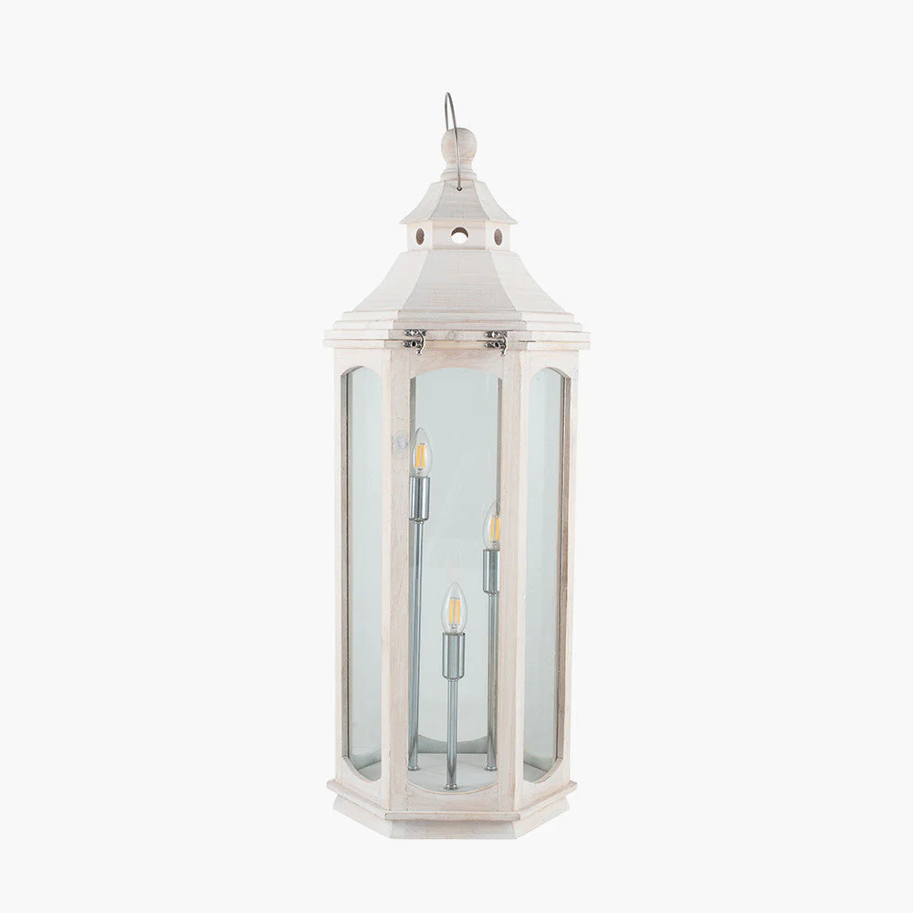 Adaline Antique Wood Lantern Table Lamp- Grey / White Wash - Image 19