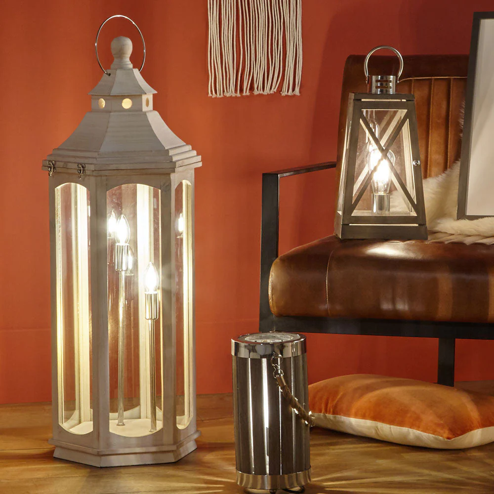 Adaline Antique Wood Lantern Table Lamp- Grey / White Wash - Image 22