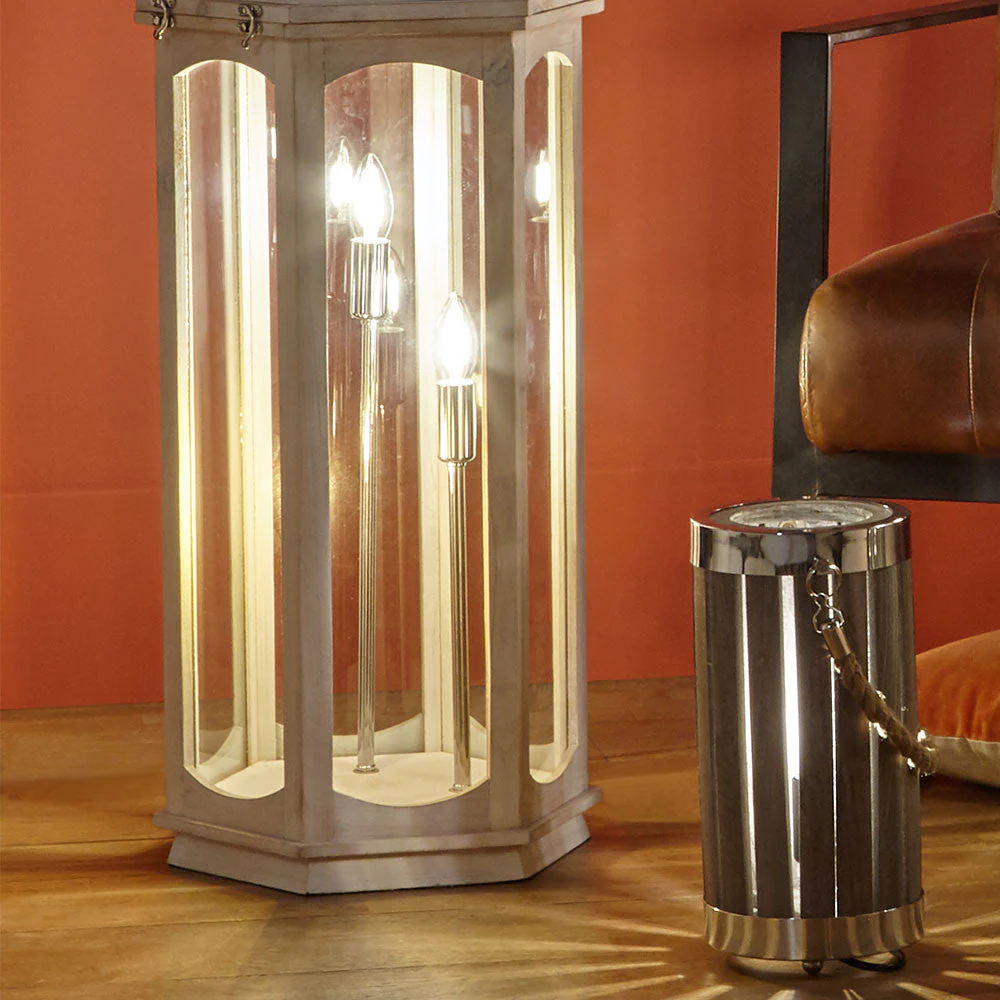 Adaline Antique Wood Lantern Table Lamp- Grey / White Wash - Image 24