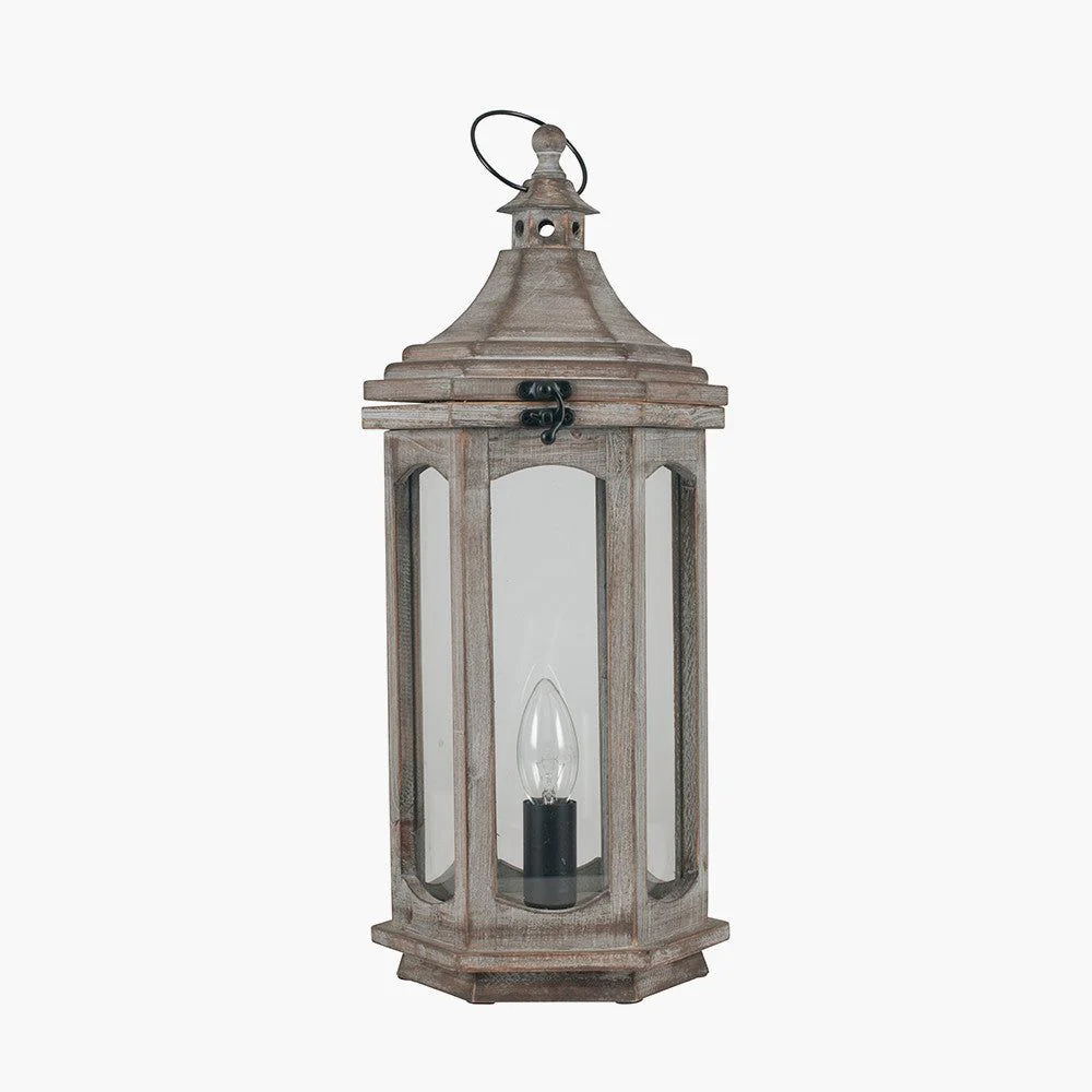 Adaline Antique Wood Lantern Table Lamp- Grey / White Wash - Image 3