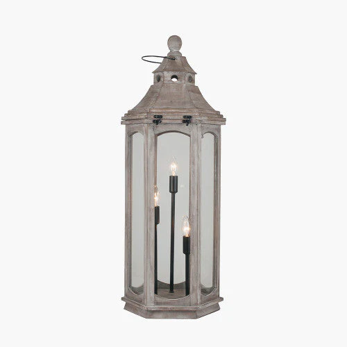 Adaline Antique Wood Lantern Table Lamp- Grey / White Wash - Image 5