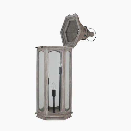 Adaline Antique Wood Lantern Table Lamp- Grey / White Wash - Image 6