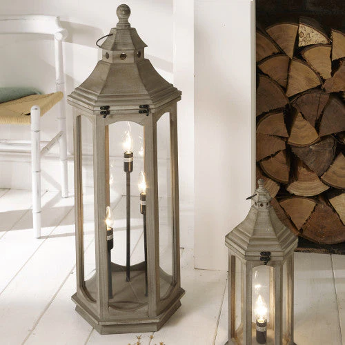 Adaline Antique Wood Lantern Table Lamp- Grey / White Wash - Image 7