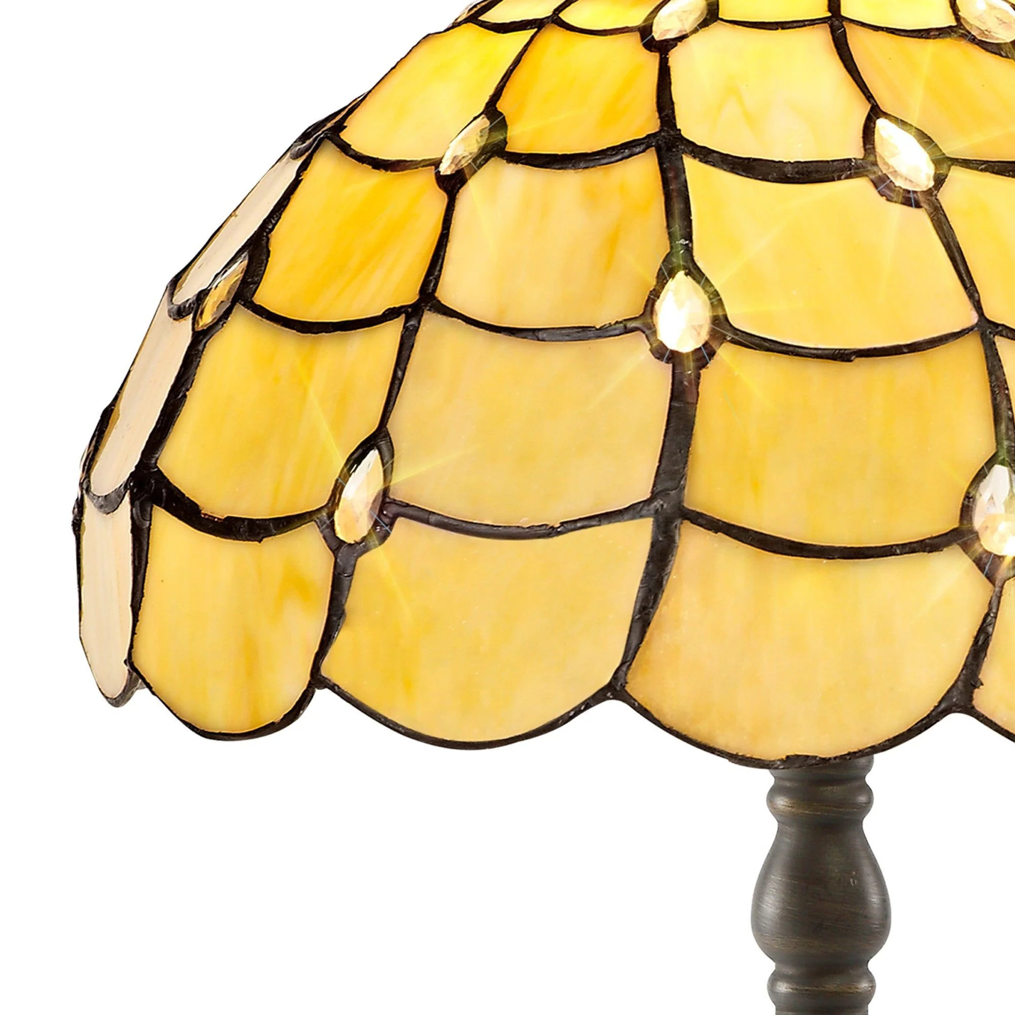 Aero 1 Light Octagonal Table Lamp E27 With 30cm Tiffany Shade, Beige/Clear Crystal/Aged Antique Brass - Image 3