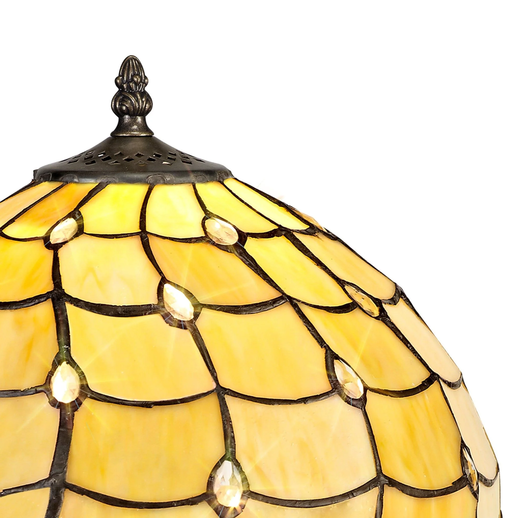 Aero 1 Light Octagonal Table Lamp E27 With 30cm Tiffany Shade, Beige/Clear Crystal/Aged Antique Brass - Image 4
