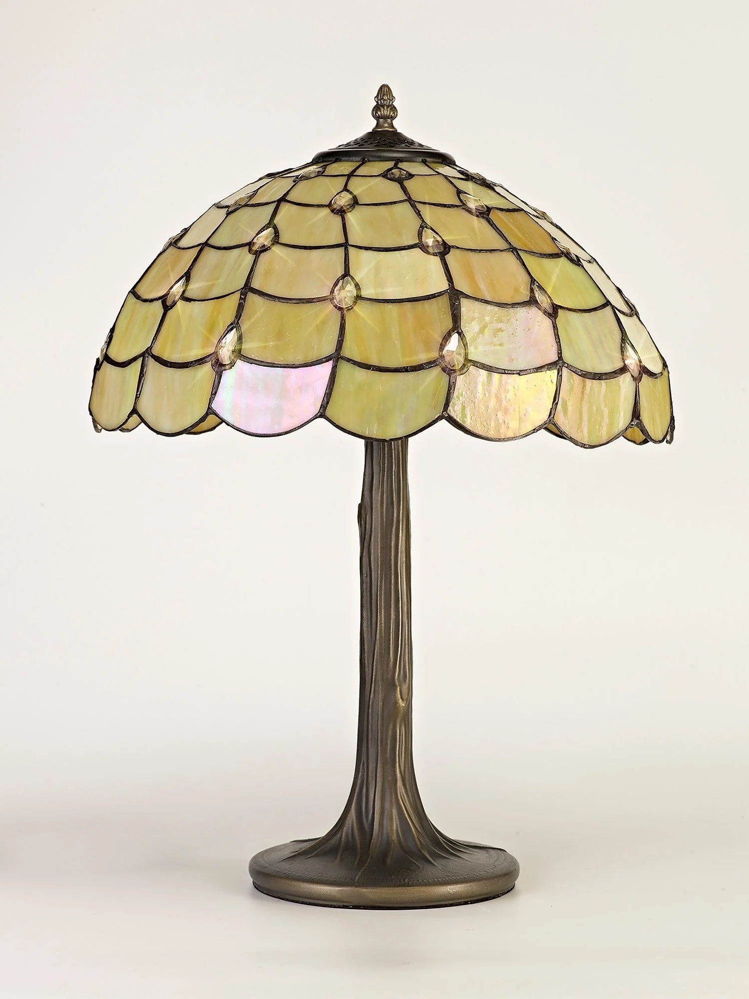 Aero 2 Light Curved/Octagonal Table Lamp E27 With 40cm Tiffany Shade, Beige/Clear Crystal/Aged Antique Brass - Image 10
