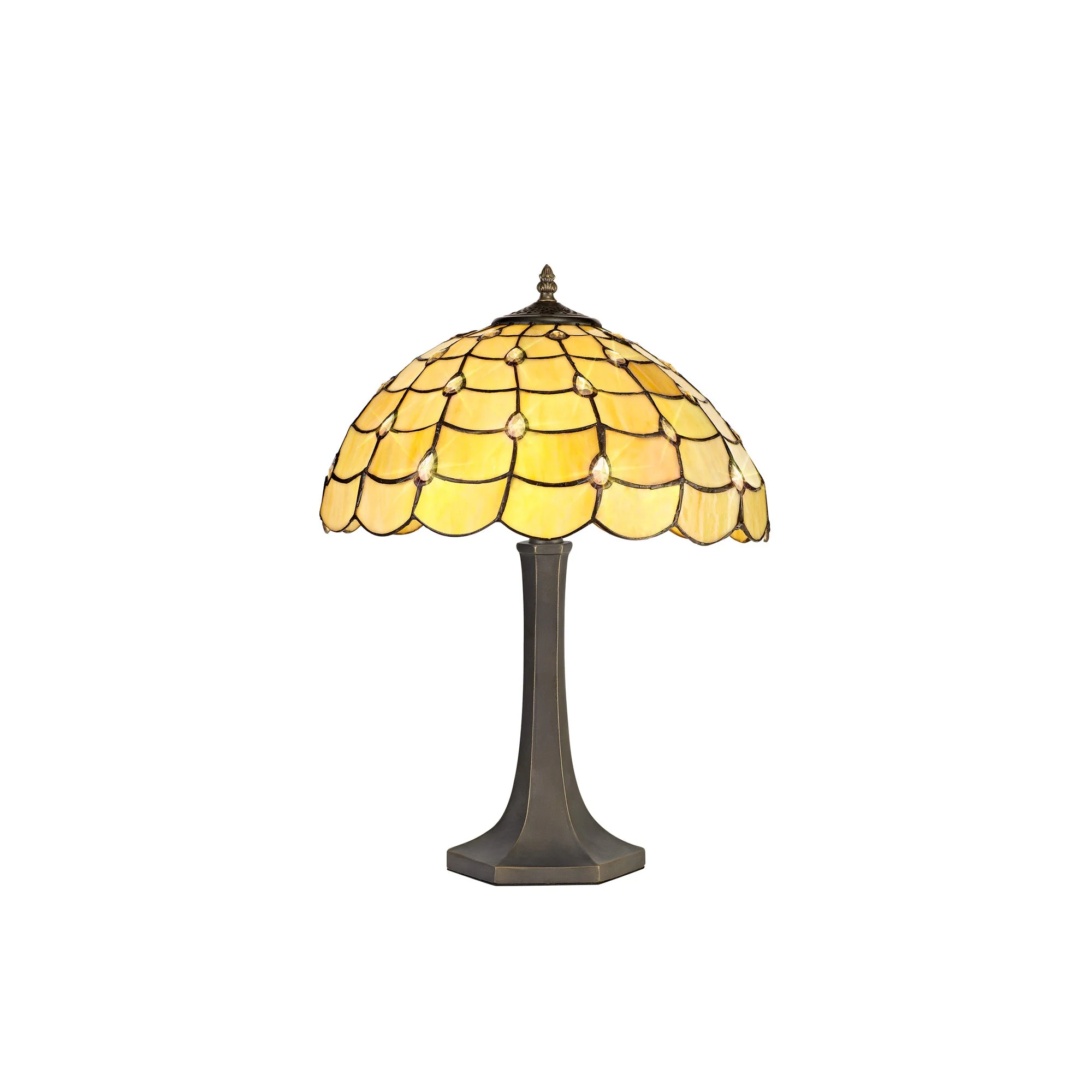 Aero 2 Light Curved/Octagonal Table Lamp E27 With 40cm Tiffany Shade, Beige/Clear Crystal/Aged Antique Brass - Image 11