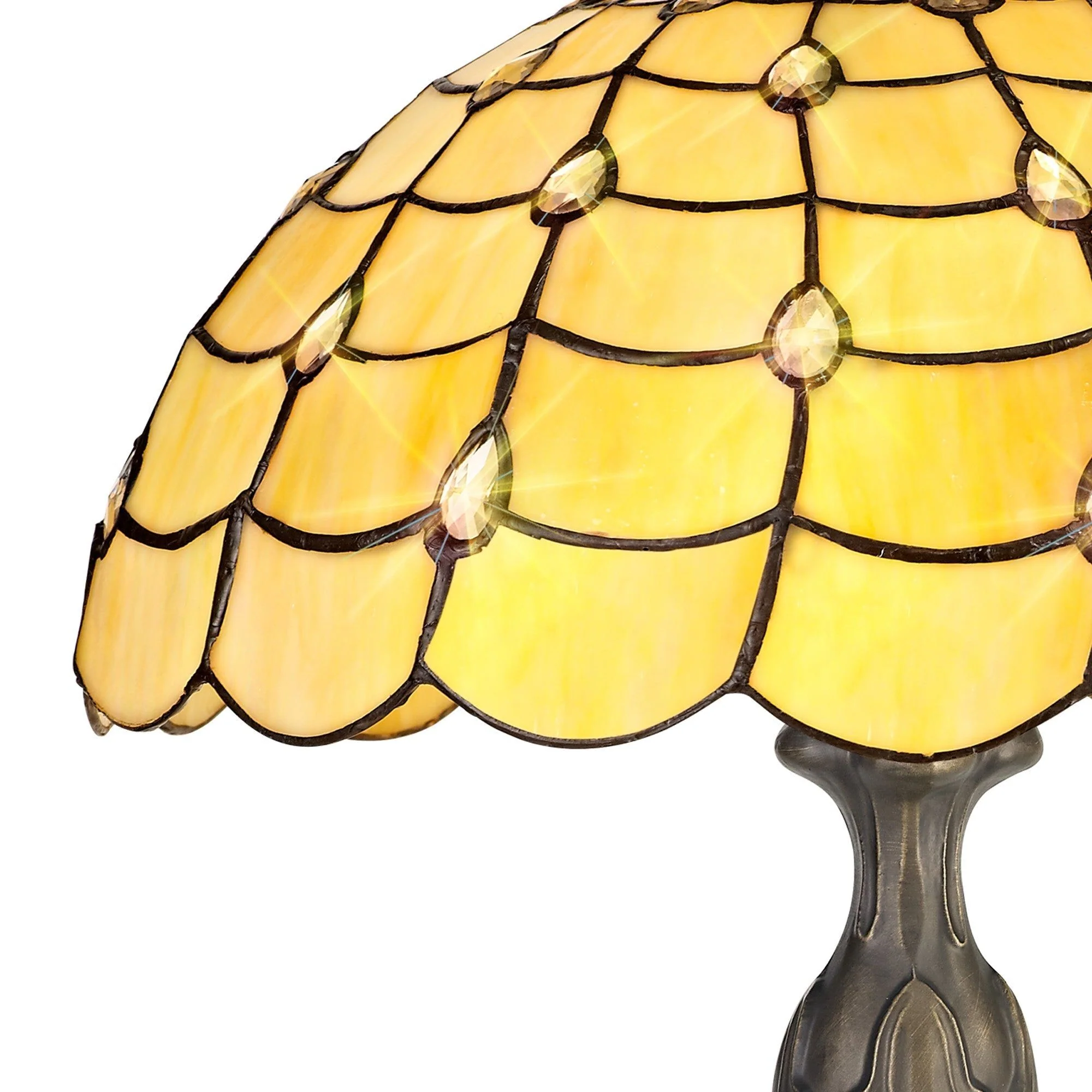 Aero 2 Light Curved/Octagonal Table Lamp E27 With 40cm Tiffany Shade, Beige/Clear Crystal/Aged Antique Brass - Image 3