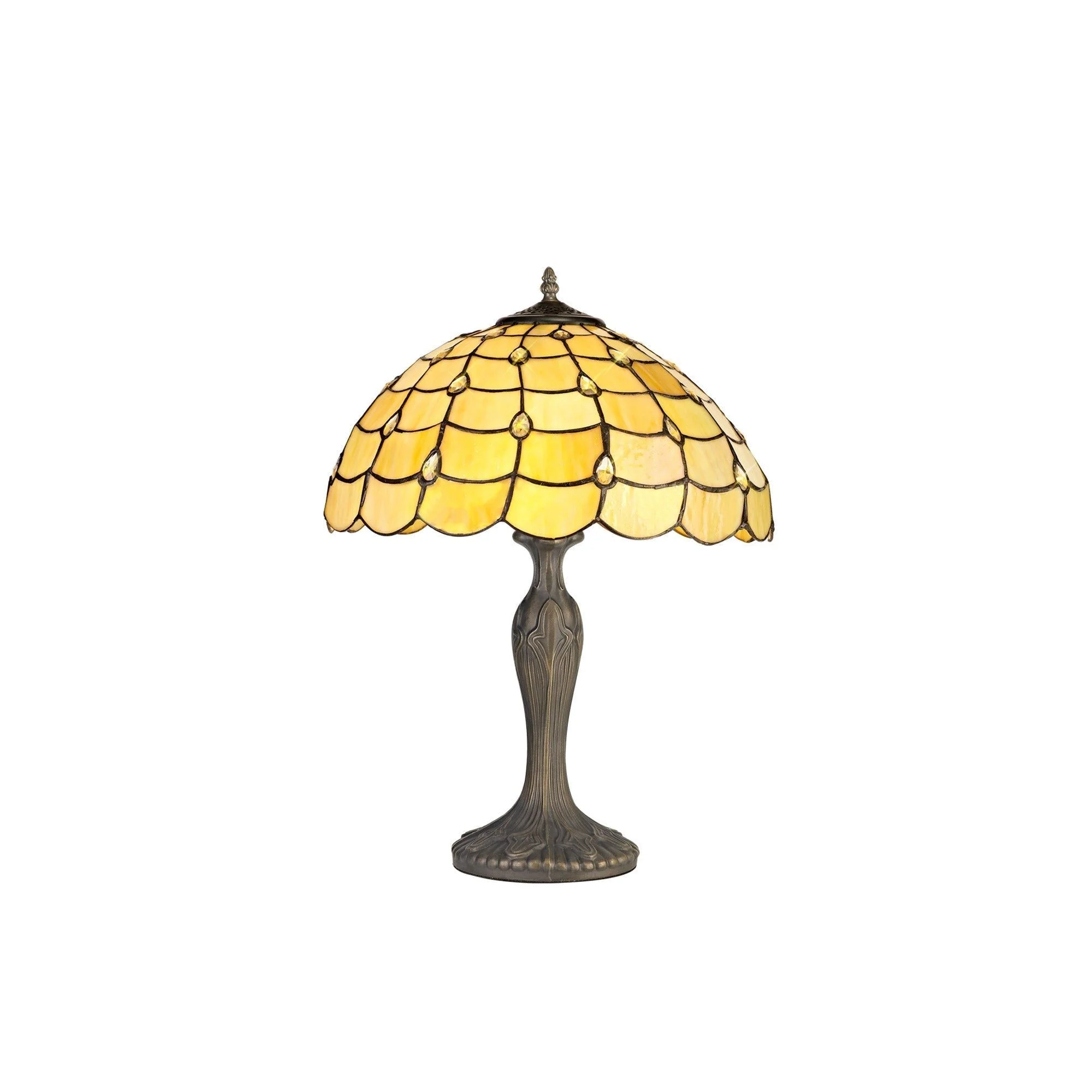 Aero 2 Light Curved/Octagonal Table Lamp E27 With 40cm Tiffany Shade, Beige/Clear Crystal/Aged Antique Brass - Image 4