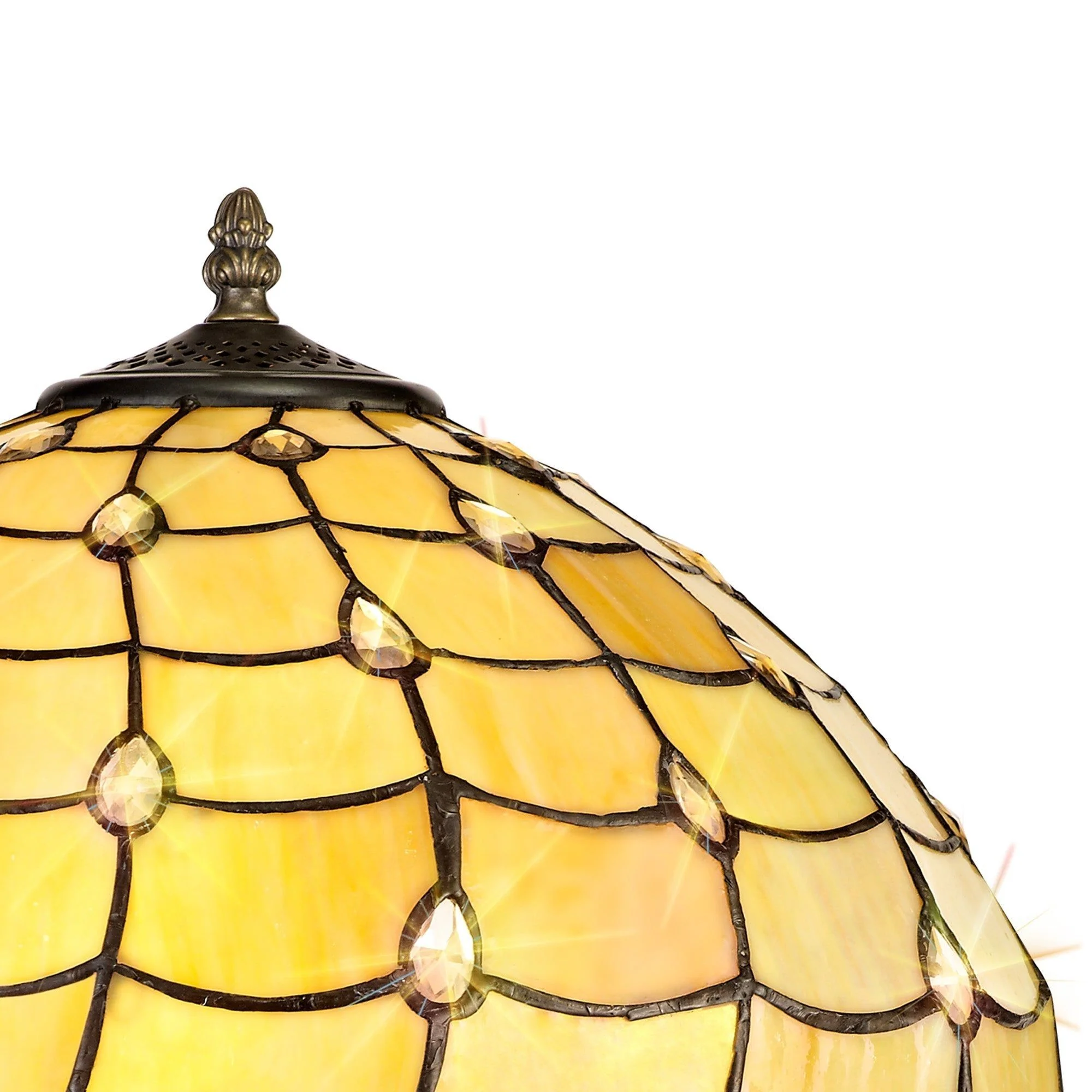 Aero 2 Light Curved/Octagonal Table Lamp E27 With 40cm Tiffany Shade, Beige/Clear Crystal/Aged Antique Brass - Image 7