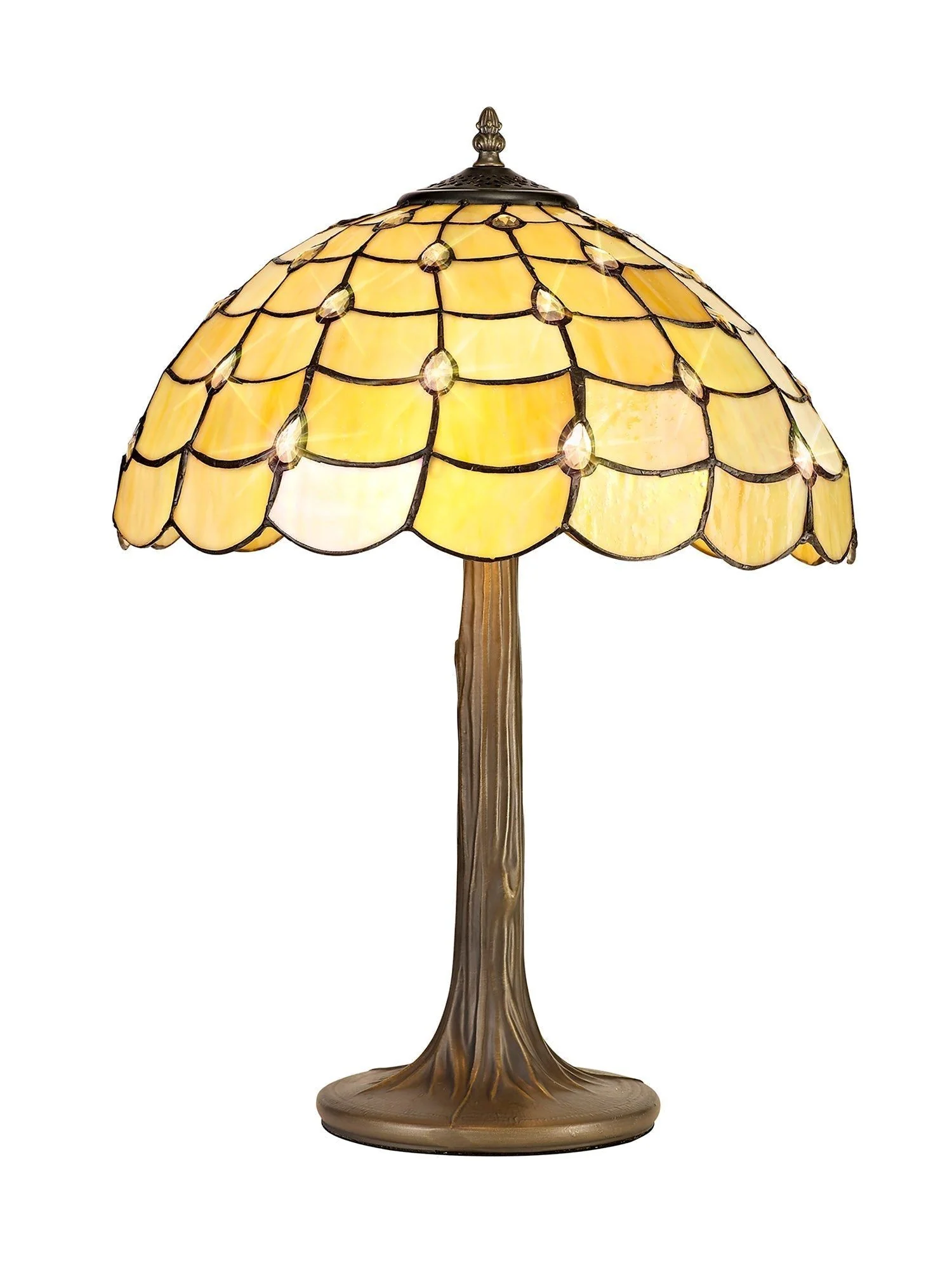 Aero 2 Light Curved/Octagonal Table Lamp E27 With 40cm Tiffany Shade, Beige/Clear Crystal/Aged Antique Brass - Image 9