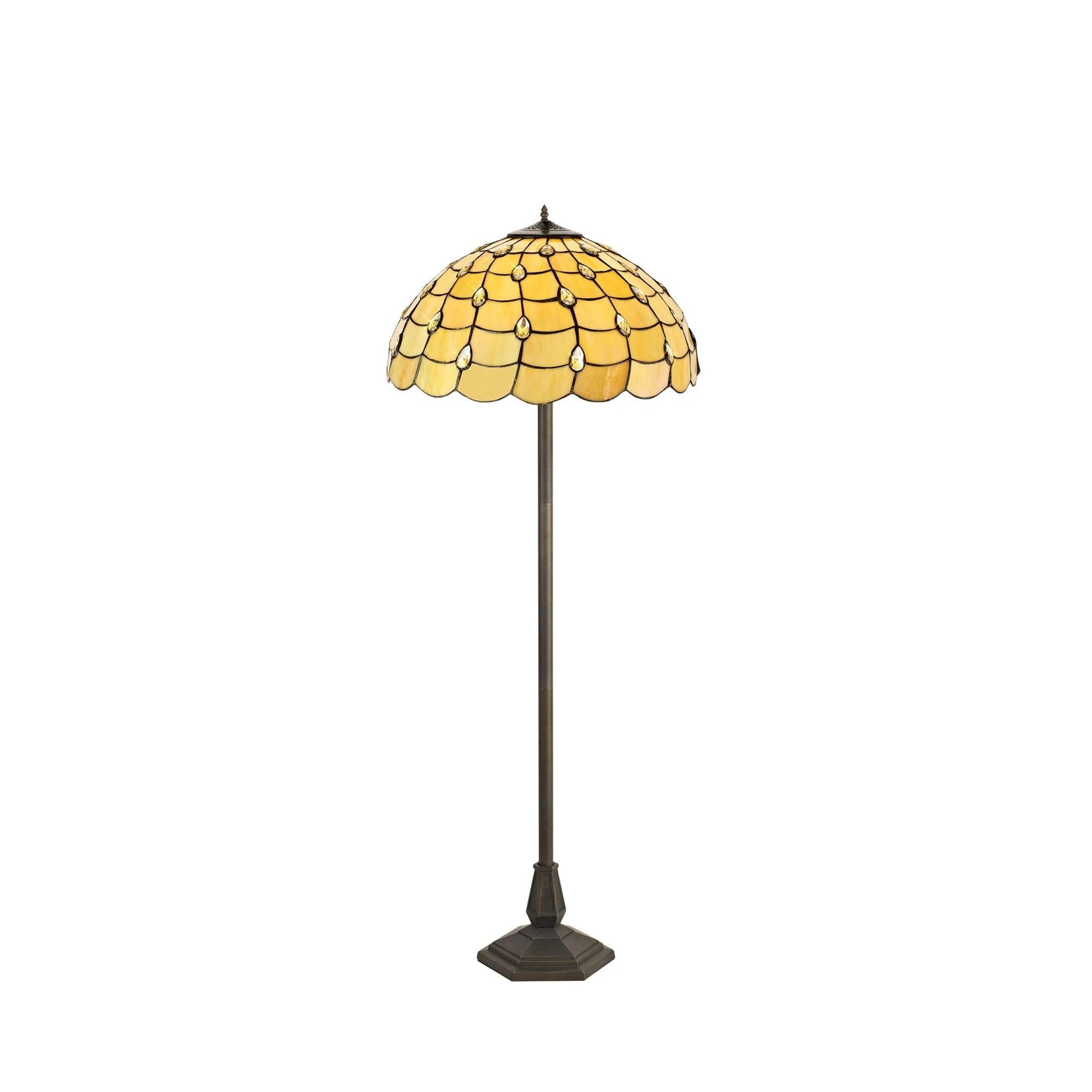 Aero 2 Light Leaf Design Floor Lamp E27 With 40cm Tiffany Shade, Beige/Clear Crystal/Aged Antique Brass - Image 2