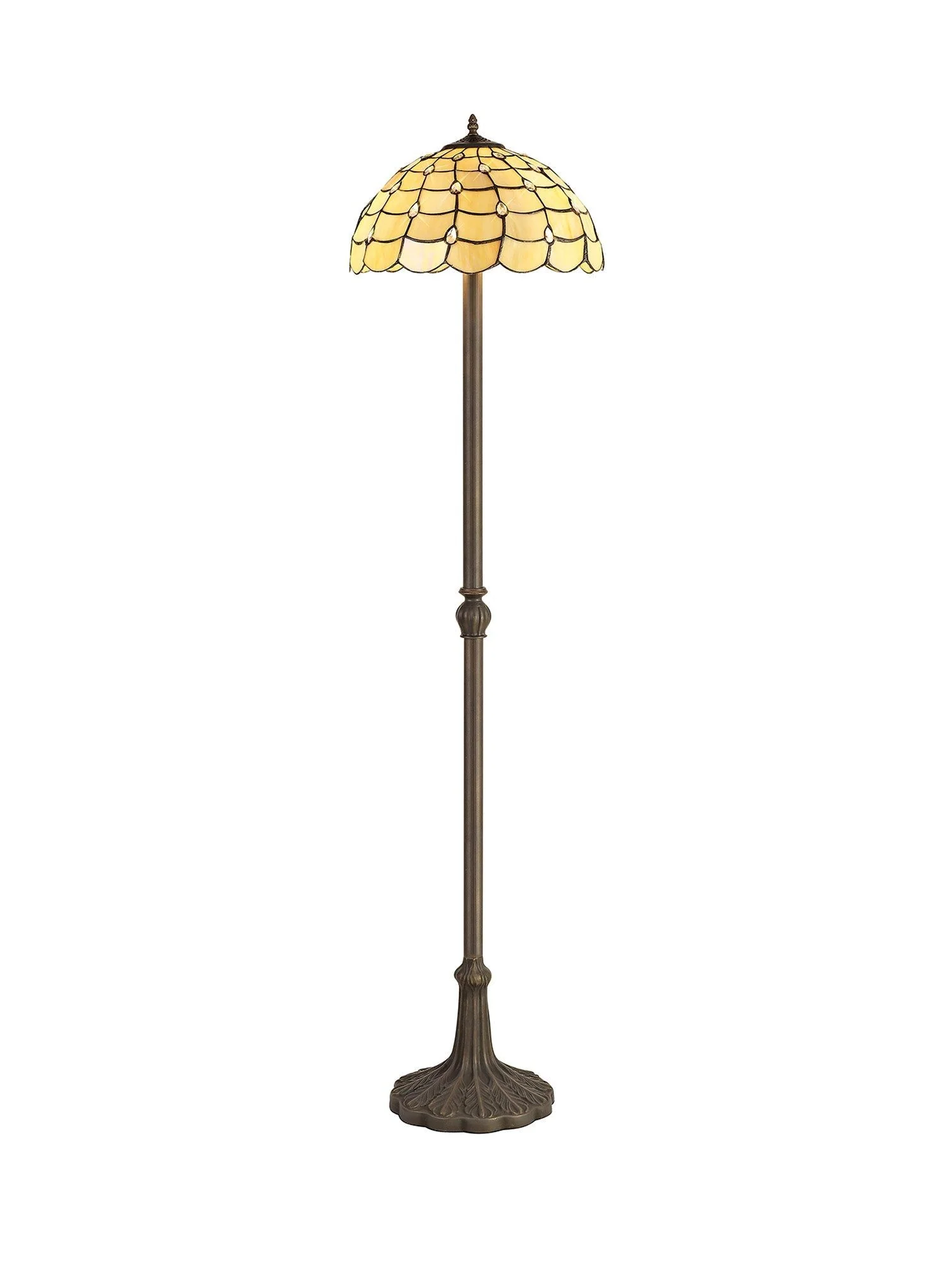 Aero 2 Light Leaf Design Floor Lamp E27 With 40cm Tiffany Shade, Beige/Clear Crystal/Aged Antique Brass - Image 3