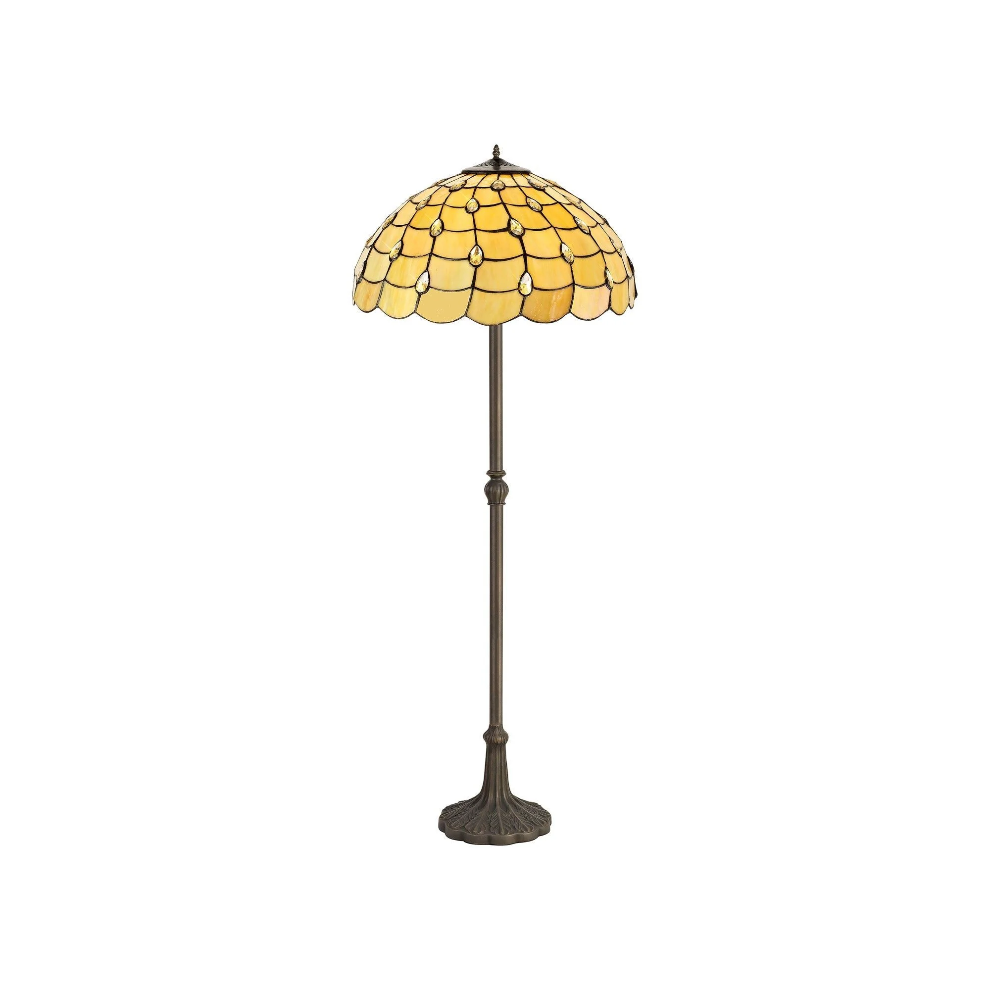 Aero 2 Light Leaf Design Floor Lamp E27 With 40cm Tiffany Shade, Beige/Clear Crystal/Aged Antique Brass - Image 4