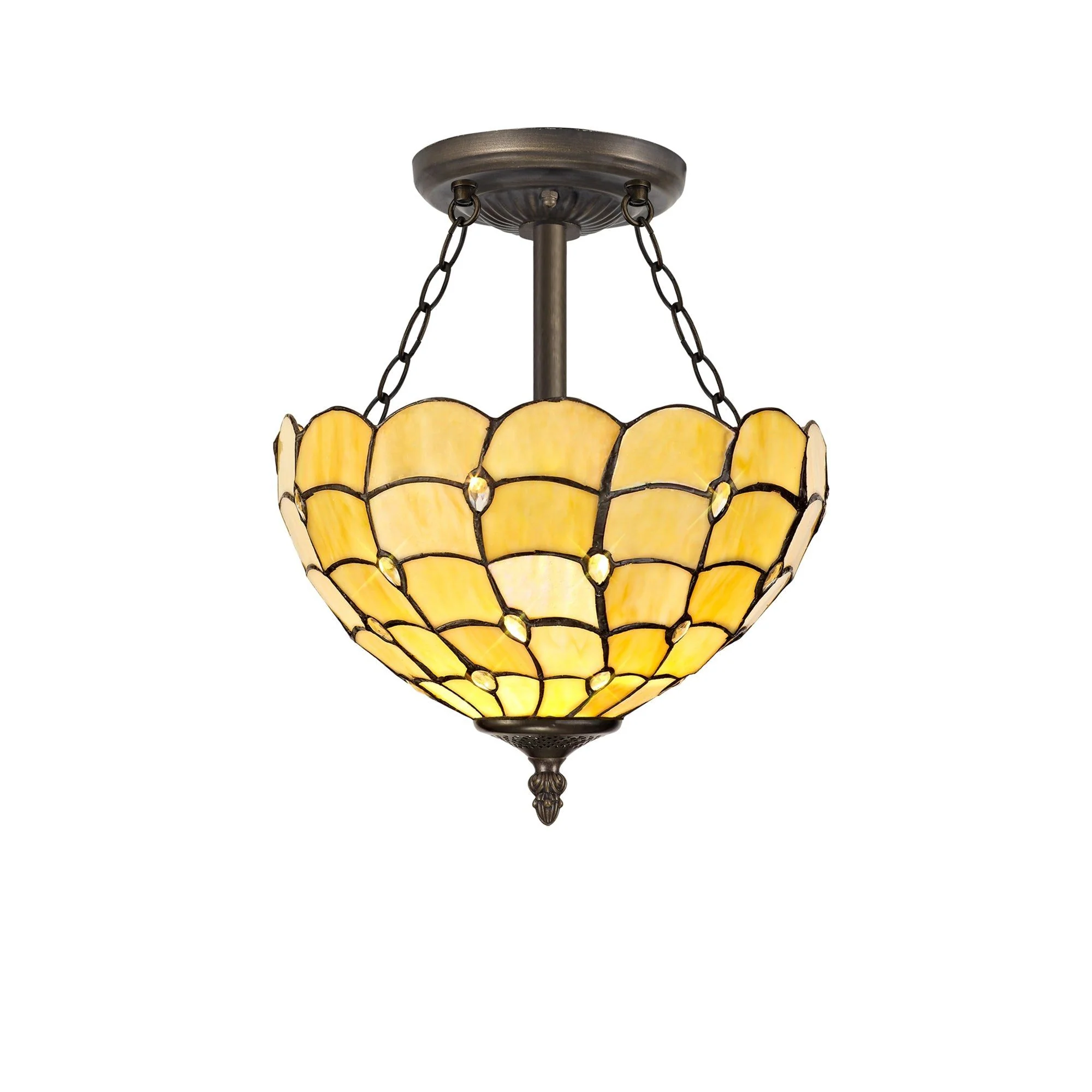 Aero 2/3 Light Semi Ceiling E27 Beige/Clear Crystal/Aged Antique Brass - Image 4