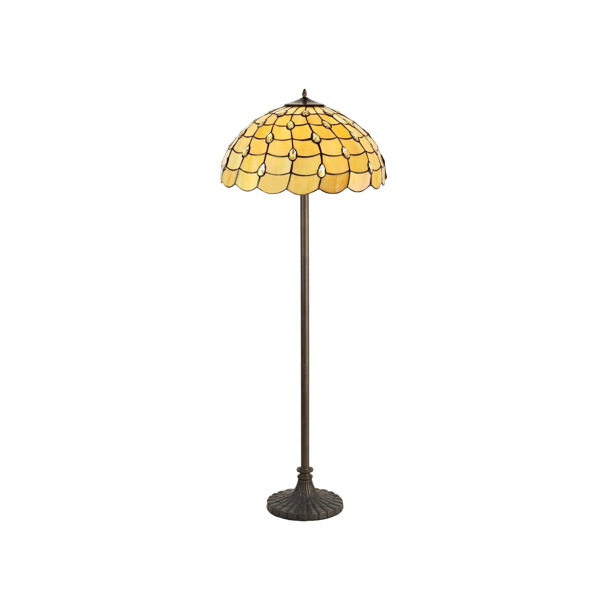Aero 2 Light Stepped Design Floor Lamp E27 With 40/50cm Tiffany Shade, Beige/Clear Crystal/Aged Antique Brass - Image 2