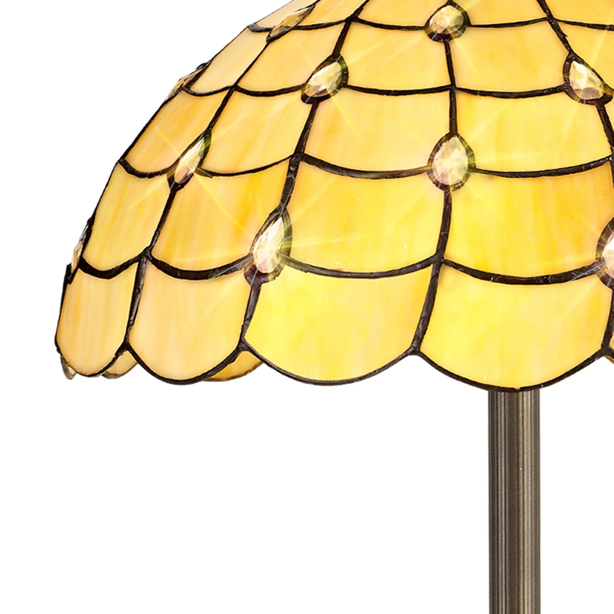 Aero 2 Light Stepped Design Floor Lamp E27 With 40/50cm Tiffany Shade, Beige/Clear Crystal/Aged Antique Brass - Image 3