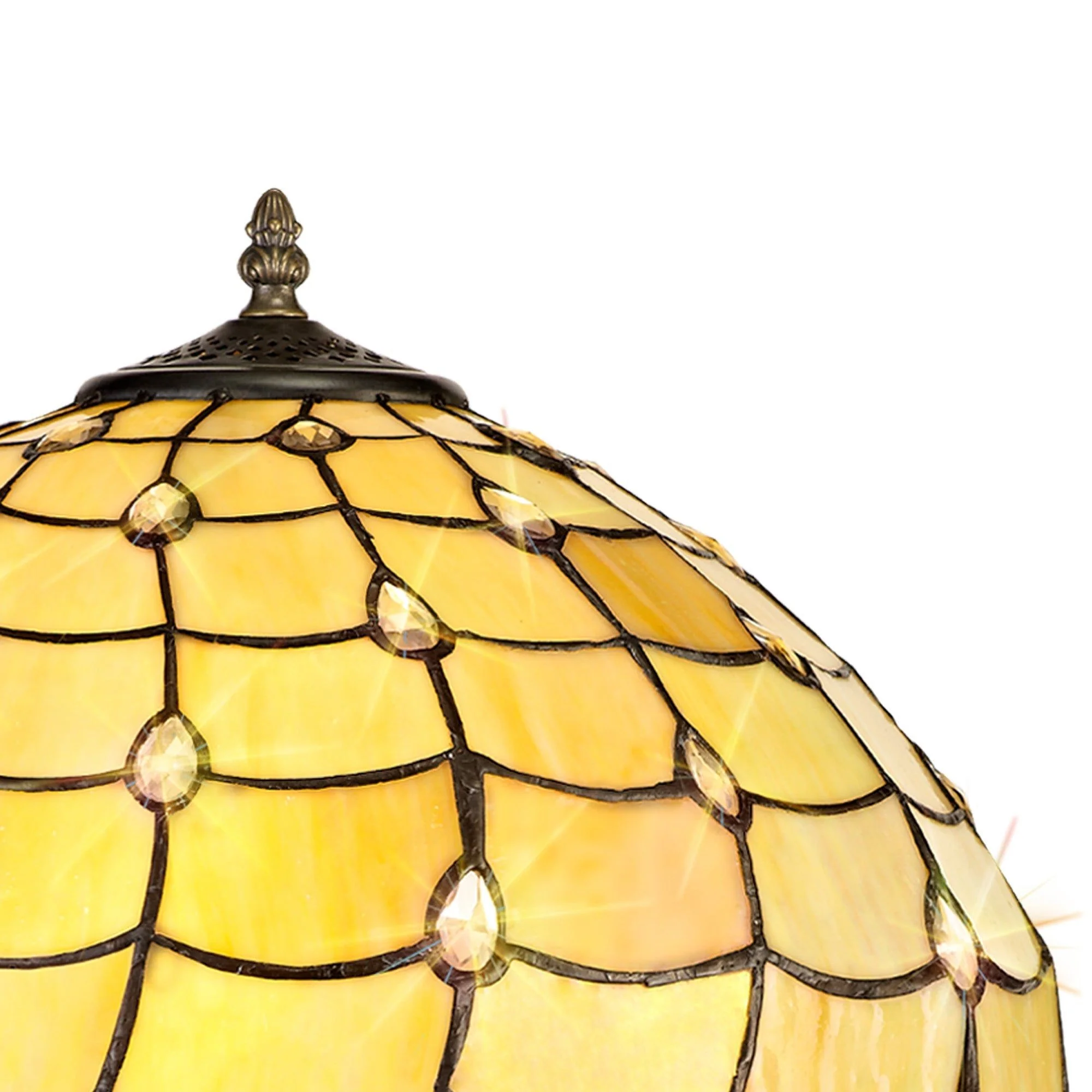 Aero 2 Light Stepped Design Floor Lamp E27 With 40/50cm Tiffany Shade, Beige/Clear Crystal/Aged Antique Brass - Image 5