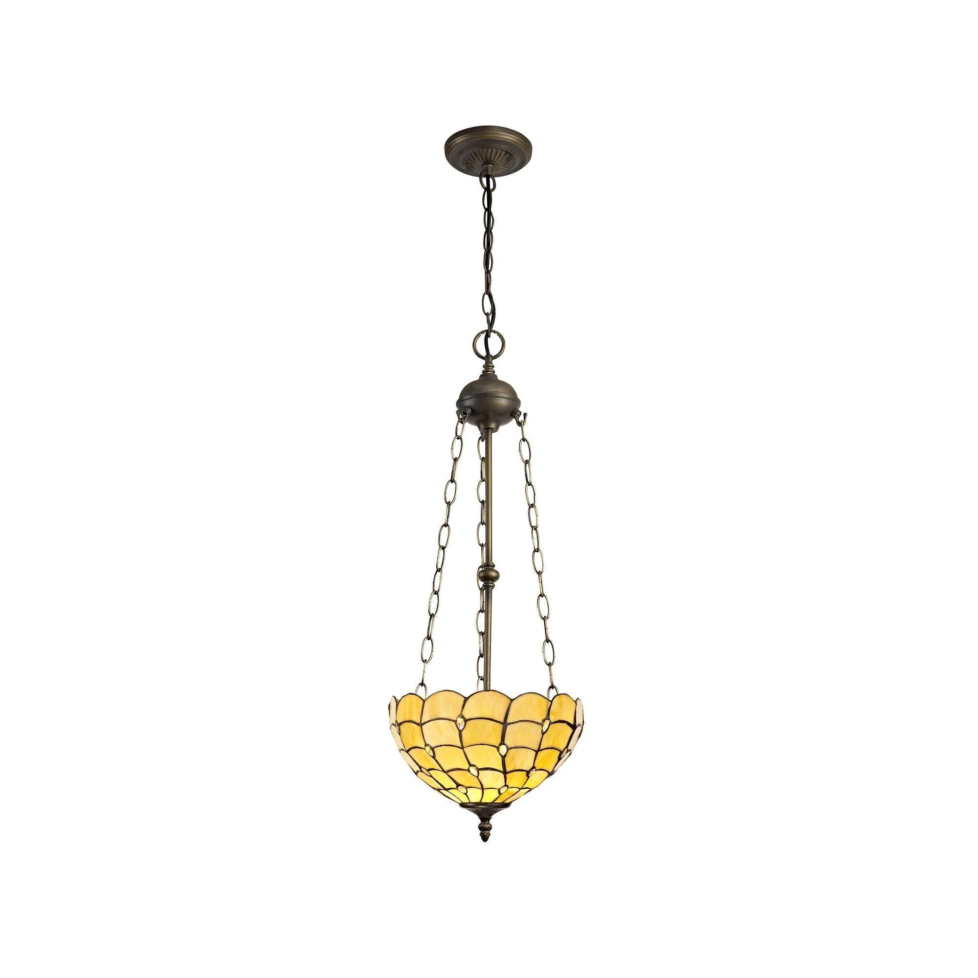 Aero 2 Light Uplighter Pendant E27 With 30cm Tiffany Shade, Beige/Clear Crystal/Aged Antique Brass - Image 2