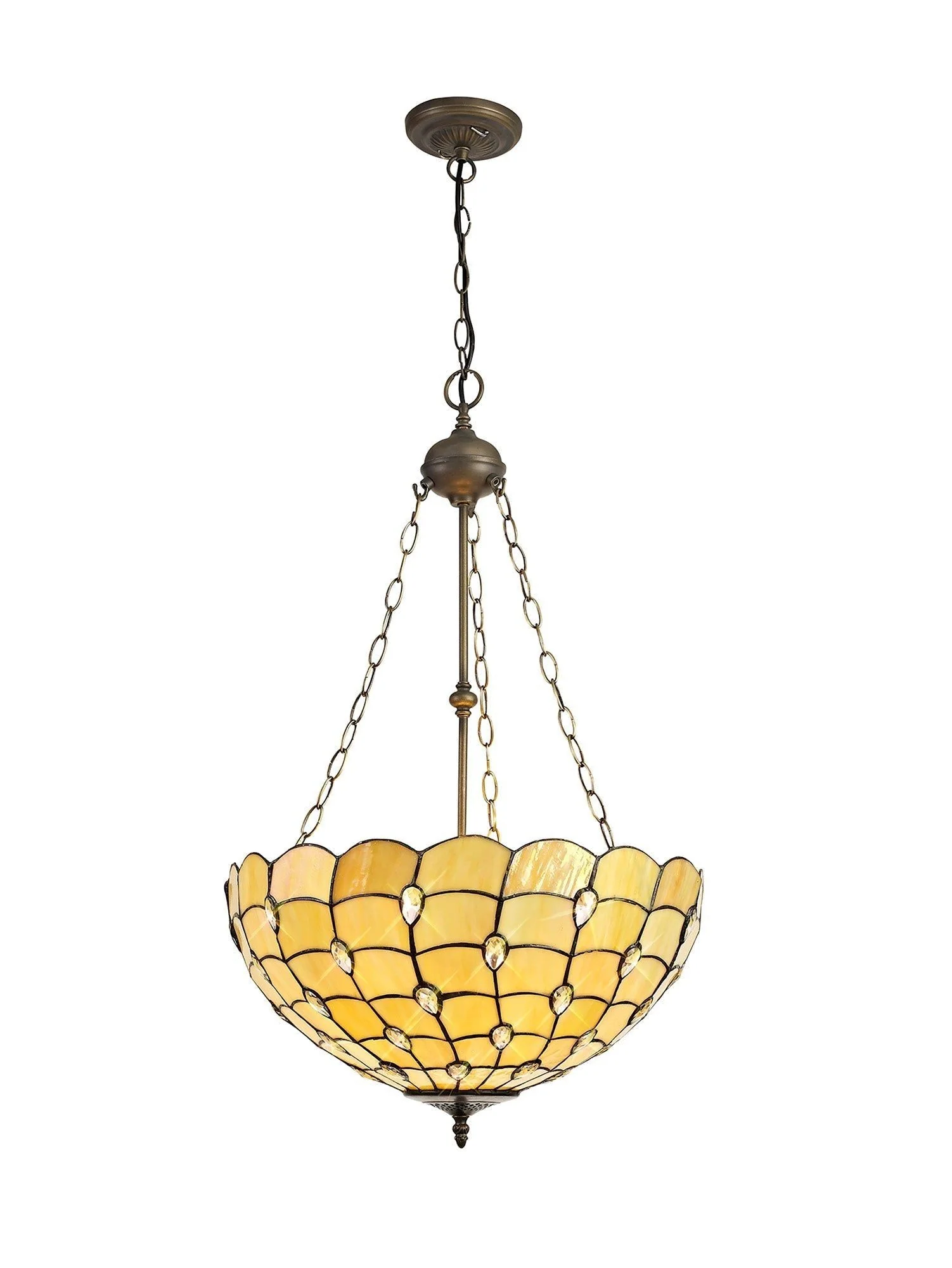 Aero 2 Light Uplighter Pendant E27 With 30cm Tiffany Shade, Beige/Clear Crystal/Aged Antique Brass - Image 3