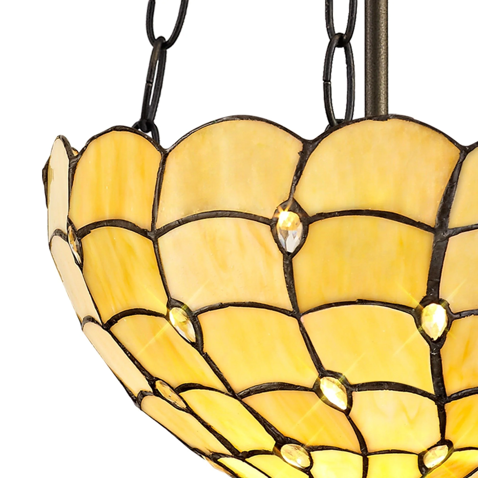Aero 2 Light Uplighter Pendant E27 With 30cm Tiffany Shade, Beige/Clear Crystal/Aged Antique Brass - Image 6
