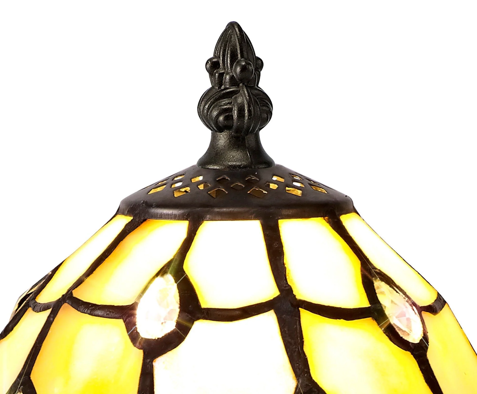 Aero Tiffany Table Lamp, 1 x E14, Black/Gold, Beige/Clear Crystal Shade - Image 2