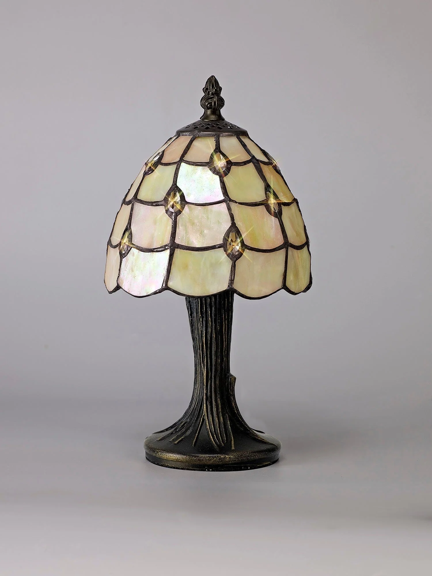 Aero Tiffany Table Lamp, 1 x E14, Black/Gold, Beige/Clear Crystal Shade - Image 3